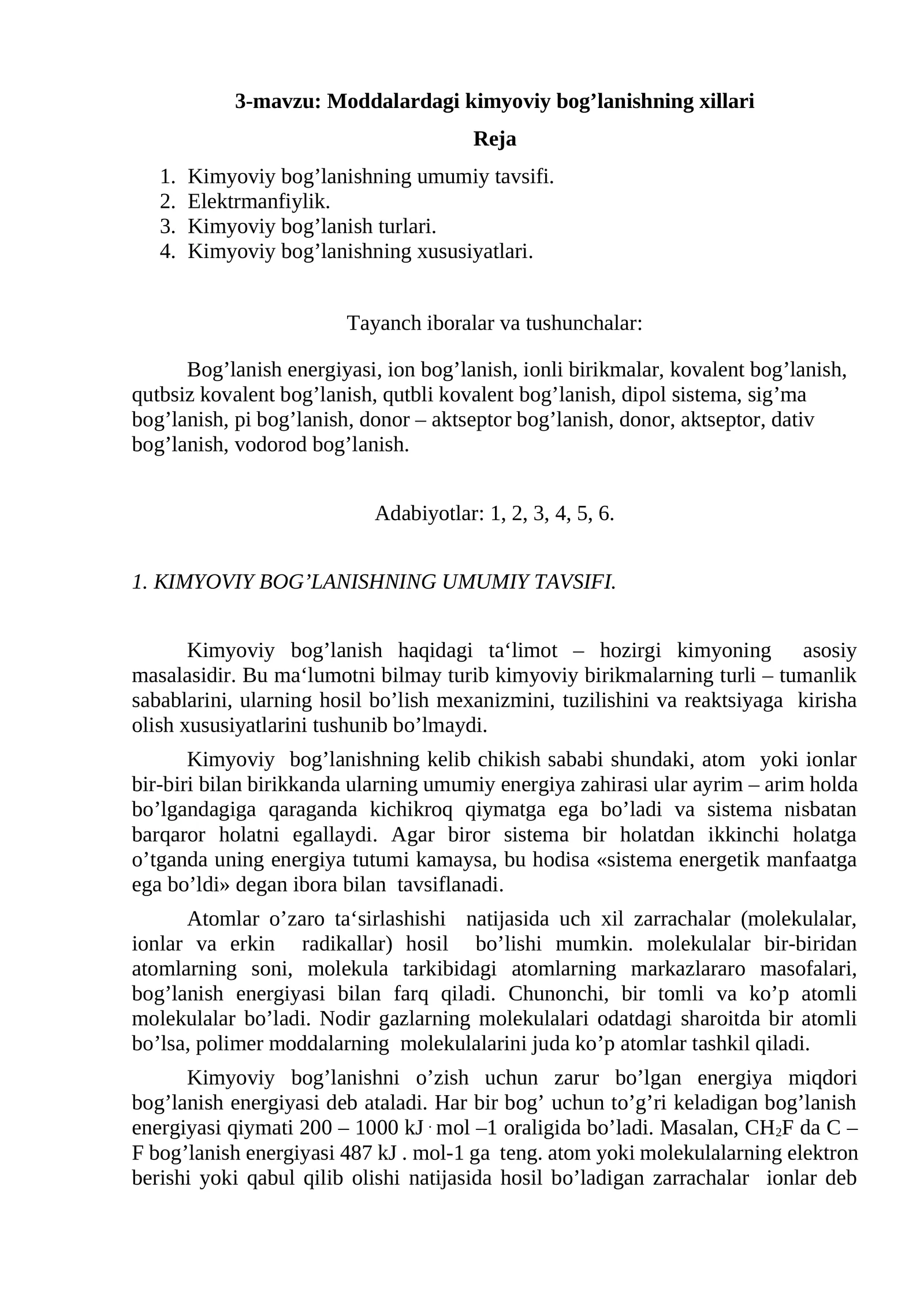 Moddalardagi kimyoviy bog’lanishning xillari