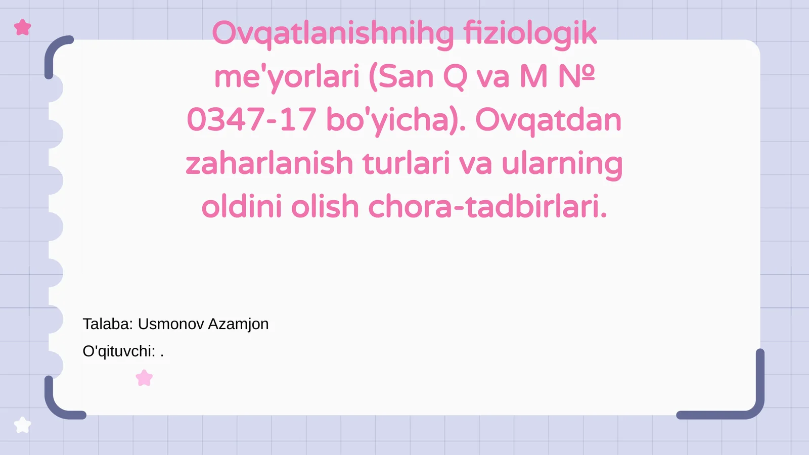 Ovqatlanish fiziologik me'yorlari