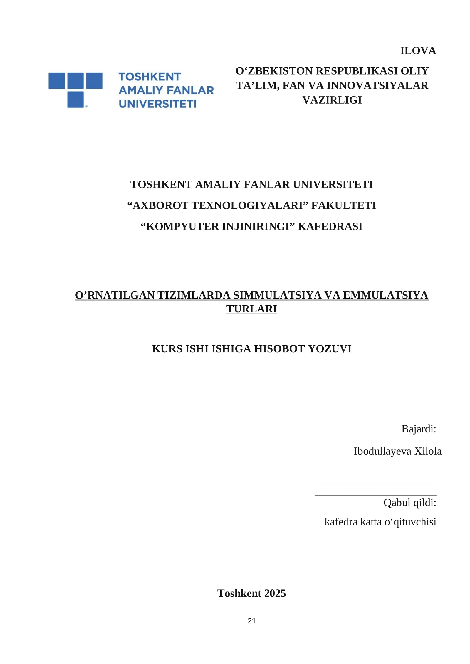 O’RNATILGAN TIZIMLARDA SIMMULATSIYA VA EMMULATSIYA TURLARI