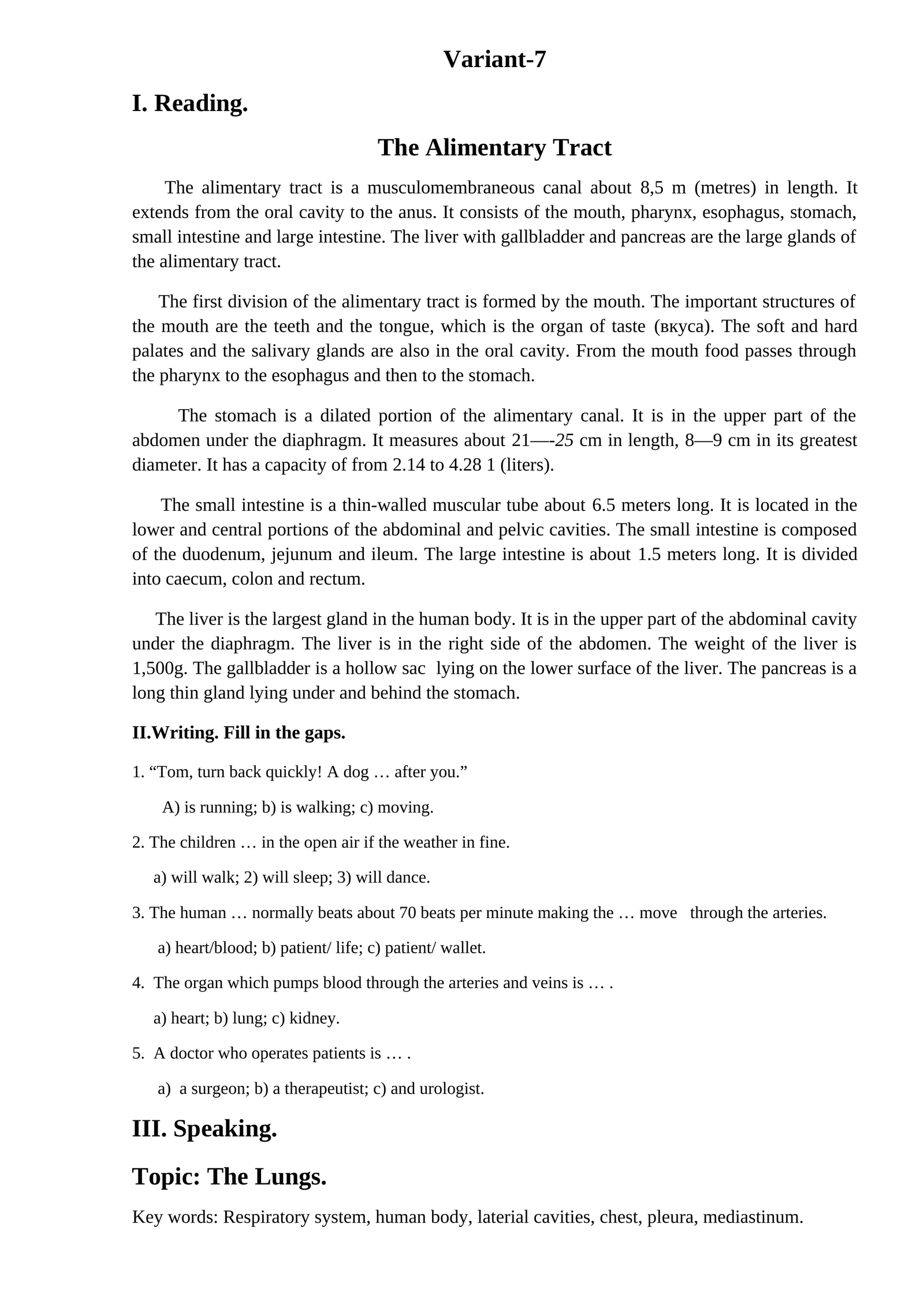 The Alimentary Tract