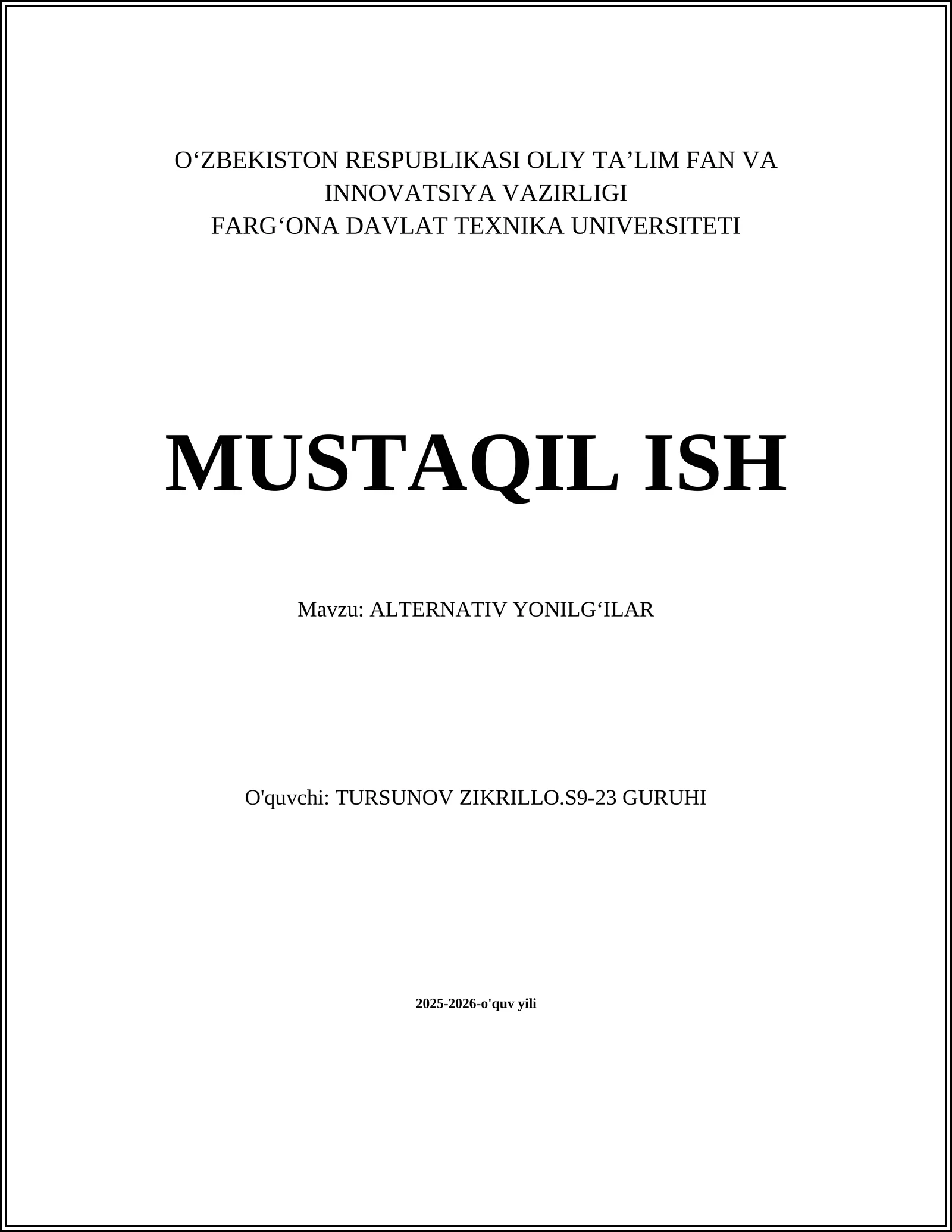 ALTERNATIV YONILGʻILAR