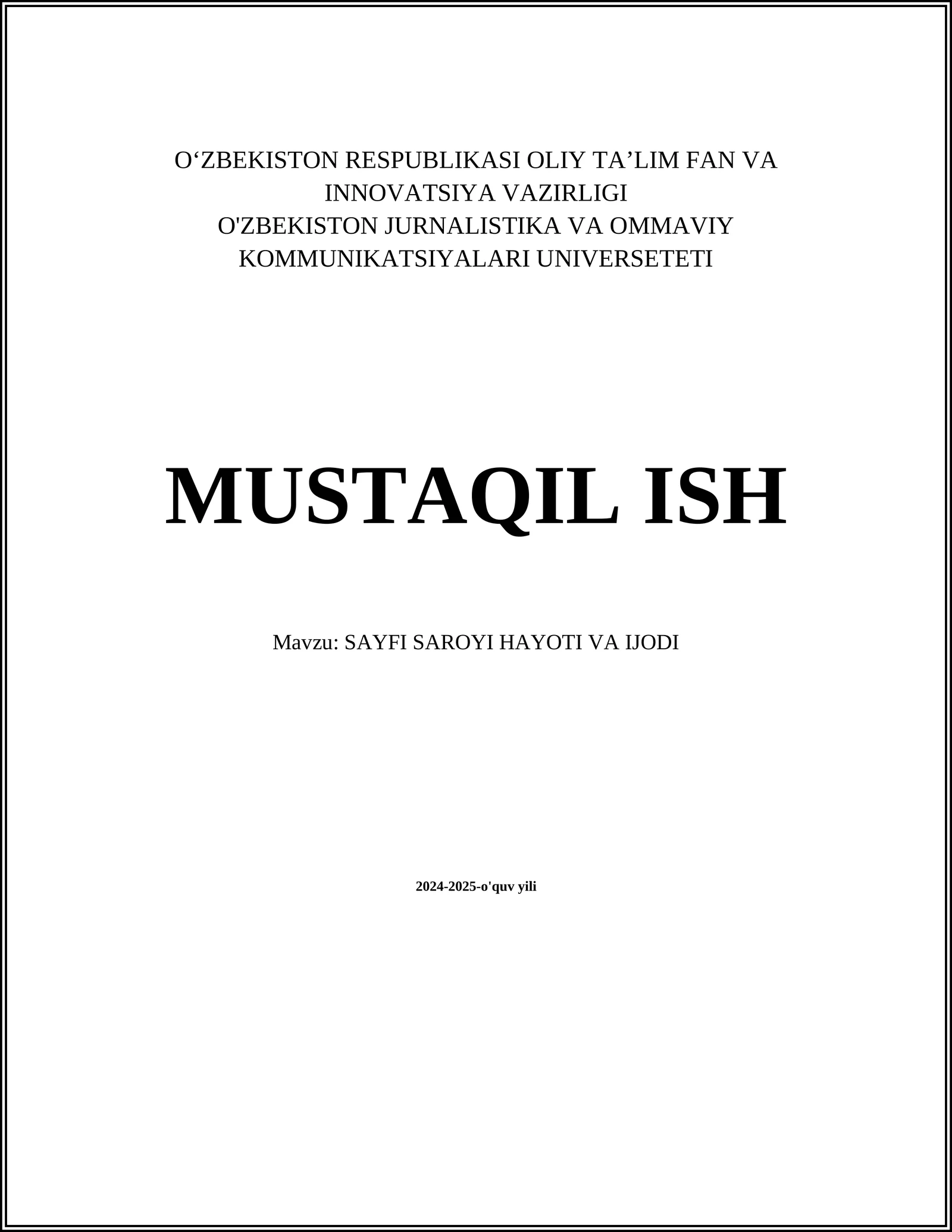 SAYFI SAROYI HAYOTI VA IJODI