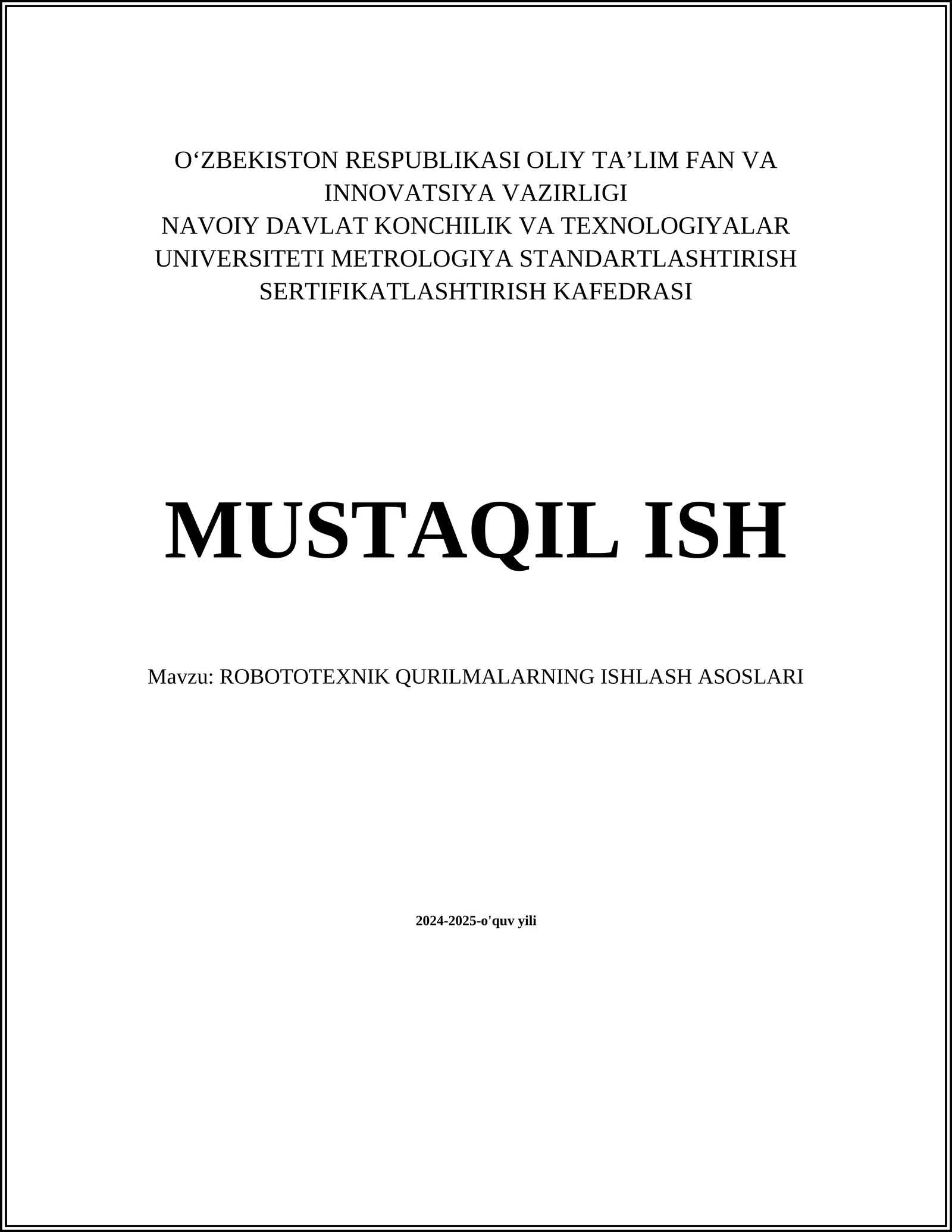ROBOTOTEXNIK QURILMALARNING ISHLASH ASOSLARI