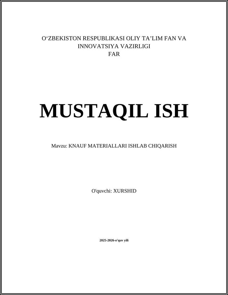 KNAUF MATERIALLARI ISHLAB CHIQARISH