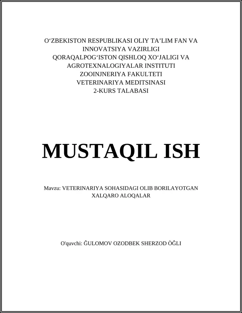Veterinariya sohasida xalqaro hamkorlik va strategik sherikliklar
