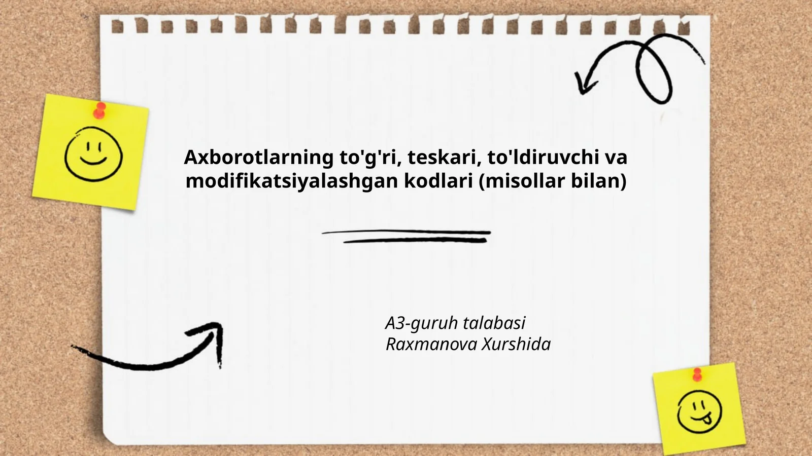 Axborotlarning to'g'ri, teskari, to'ldiruvchi va modifikatsiyalashgan kodlari (misollar bilan)