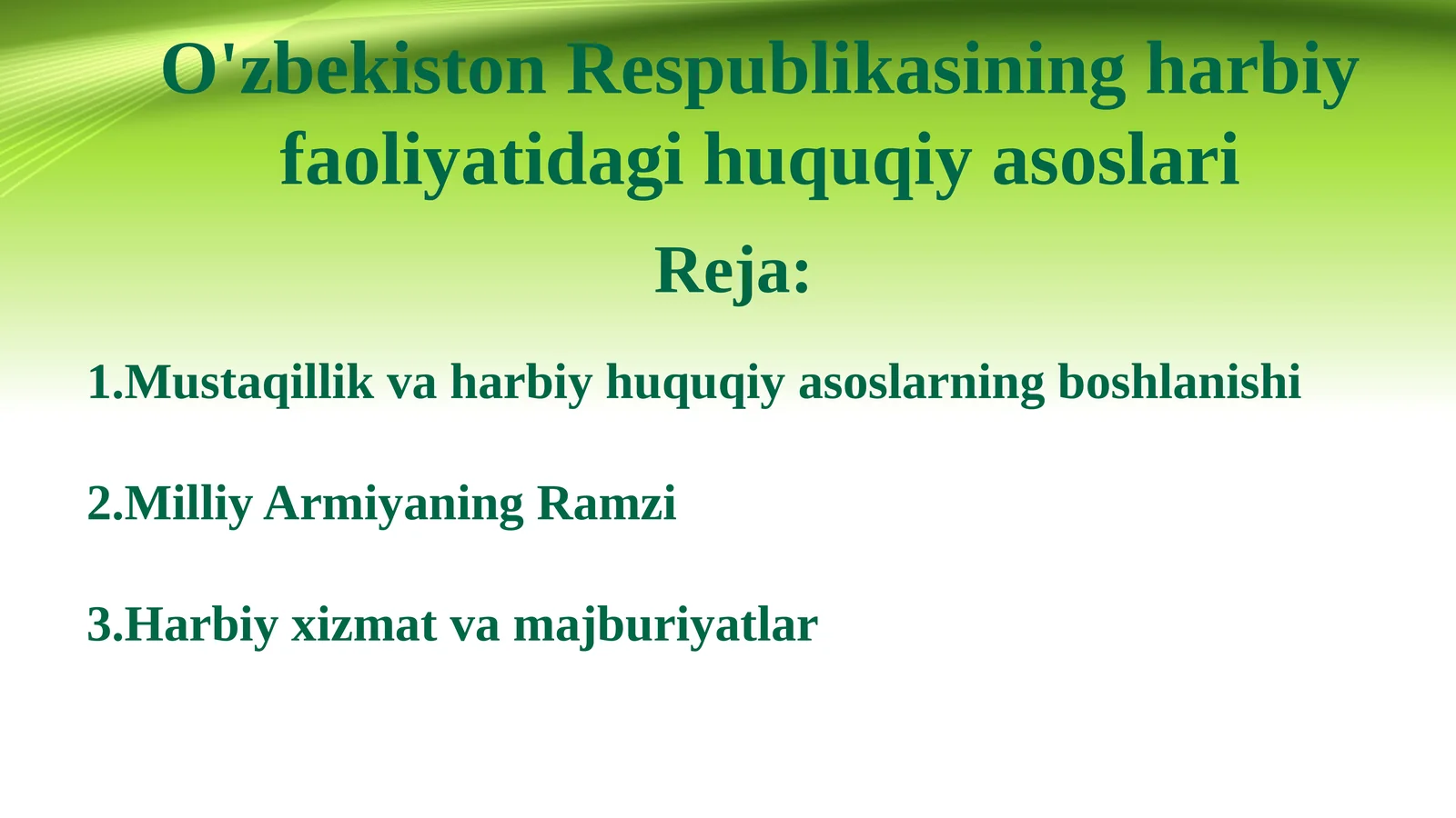 O'zbekiston Respublikasining harbiy faoliyatidagi huquqiy asoslari