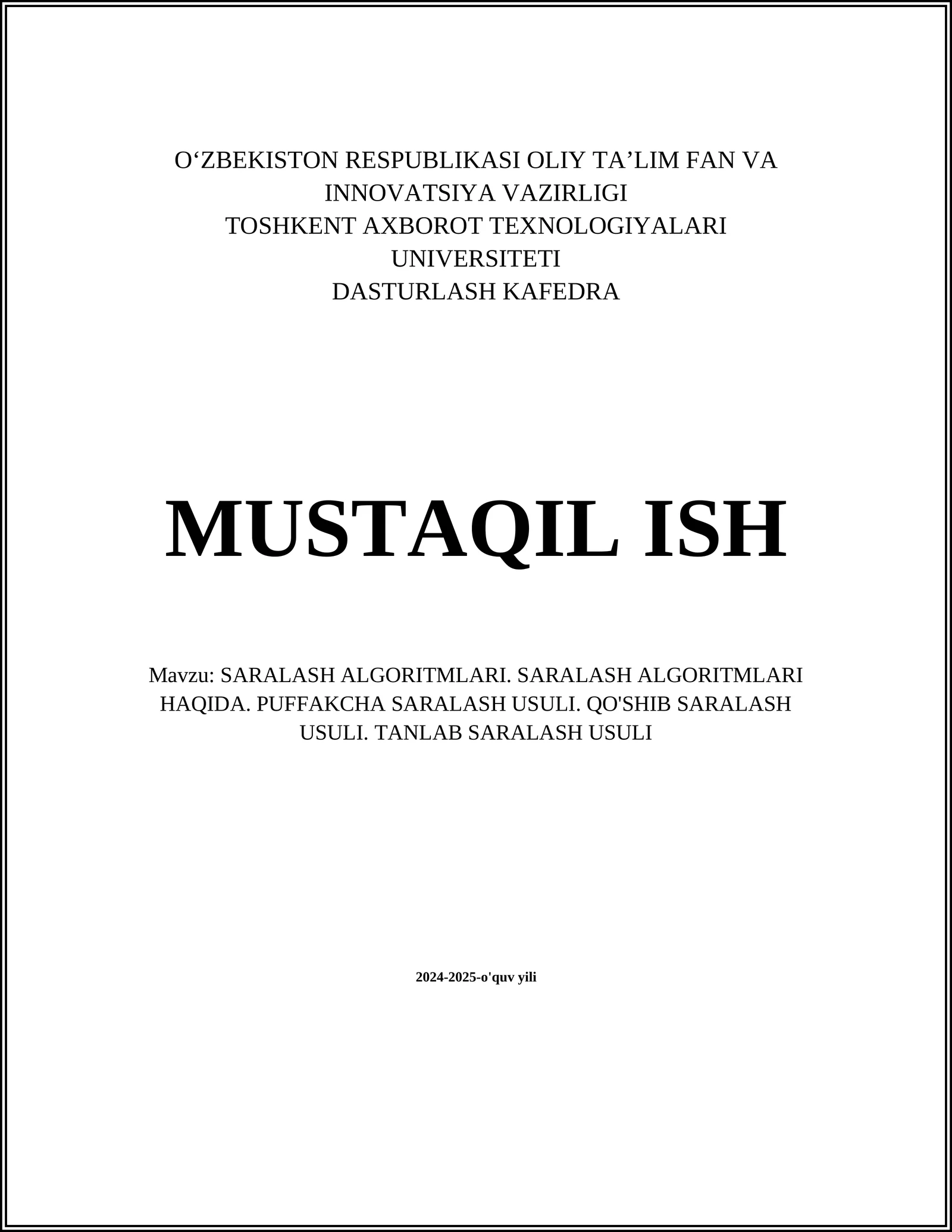 SARALASH ALGORITMLARI