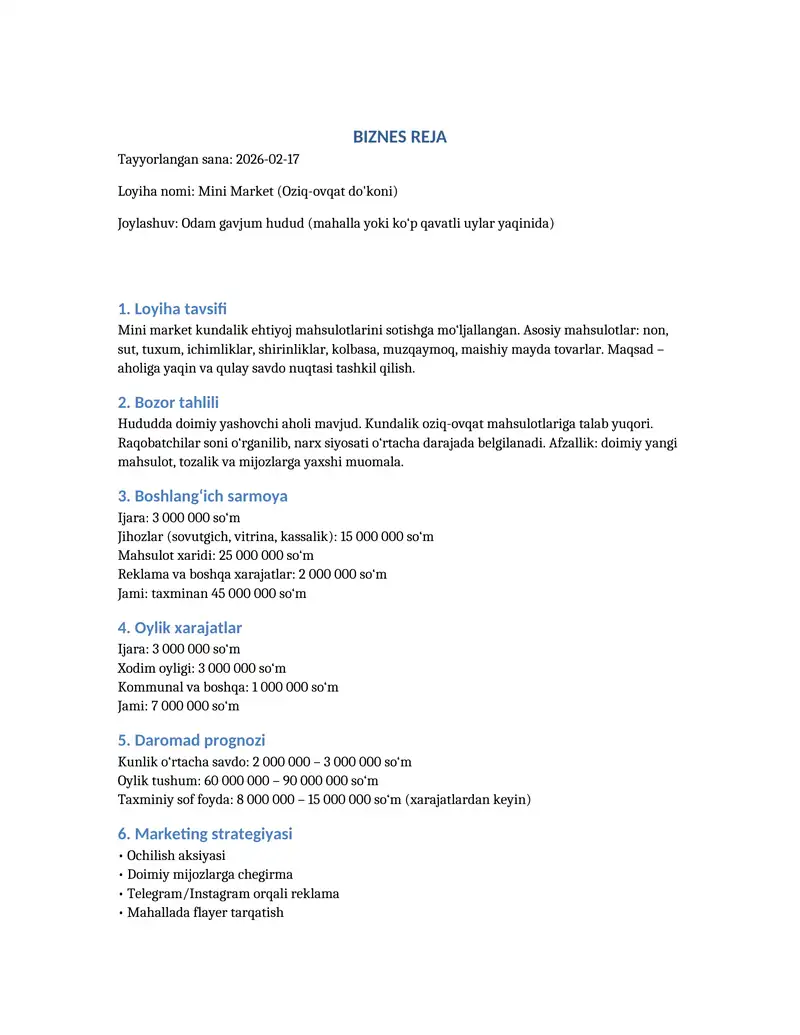 Mini Market (Oziq-ovqat do'koni)