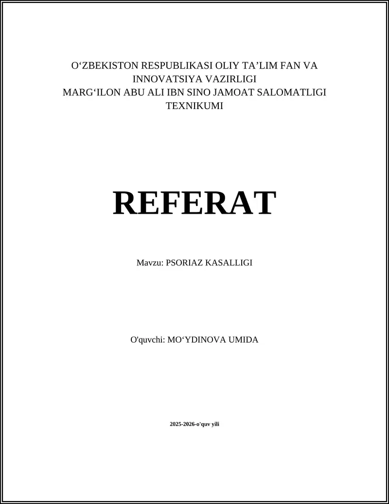 PSORIAZ KASALLIGI REFERAT