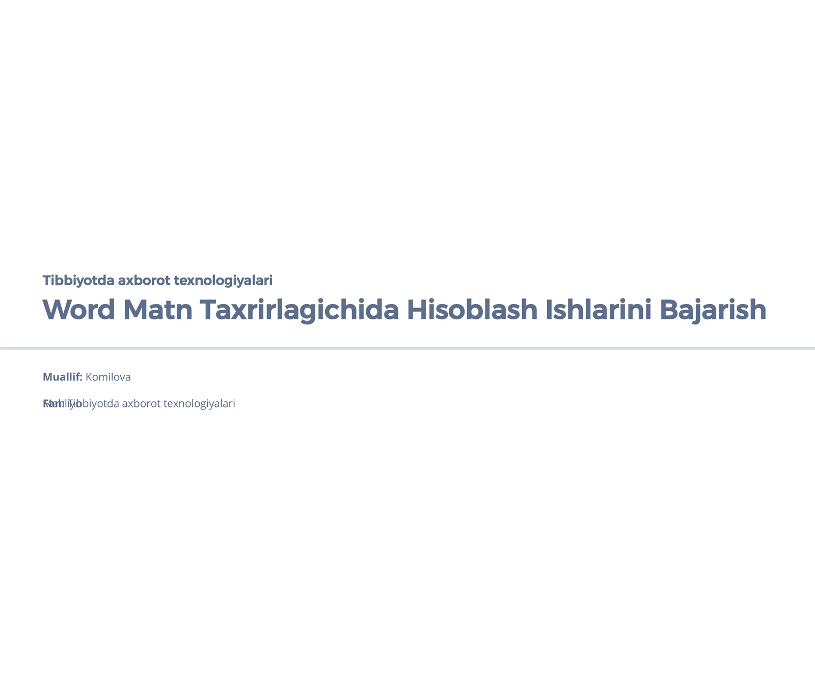 Word Matn Taxrirlagichida Hisoblash Ishlarini Bajarish