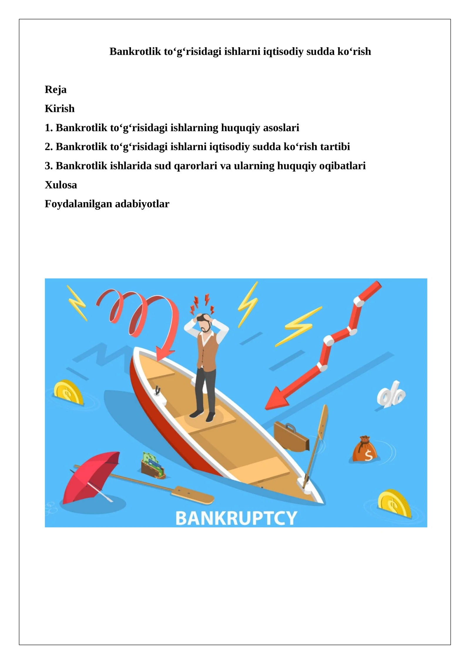 Bankrotlik to‘g‘risidagi ishlarni iqtisodiy sudda ko‘rish