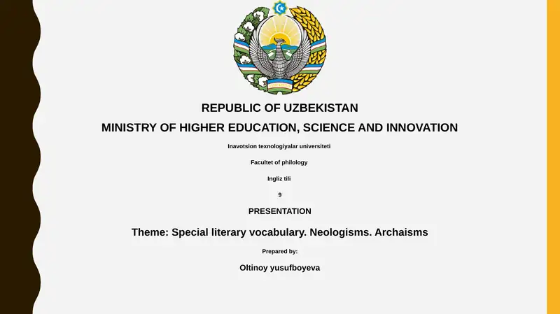 Presentation on Special Literary Vocabulary