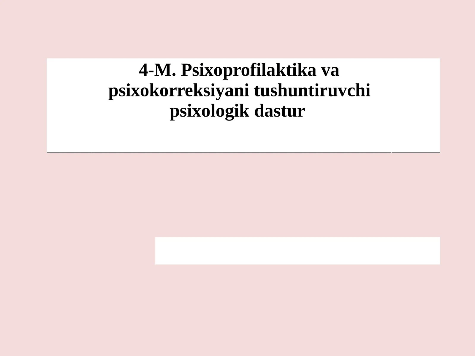 4-M. Psixoprofilaktika va psixokorreksiyani tushuntiruvchi psixologik dastur