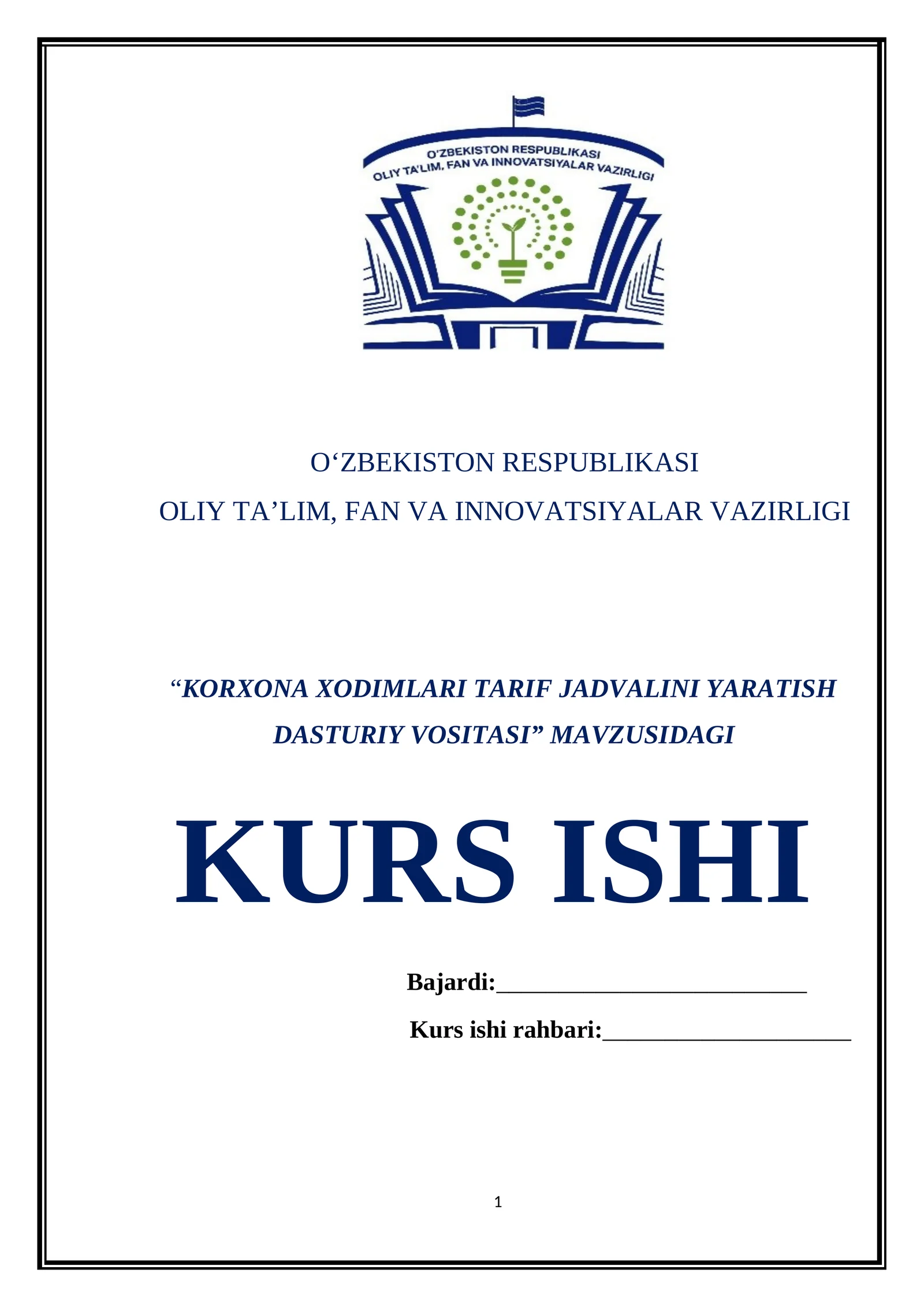 KORXONA XODIMLARI TARIF JADVALINI YARATISH DASTURIY VOSITASI