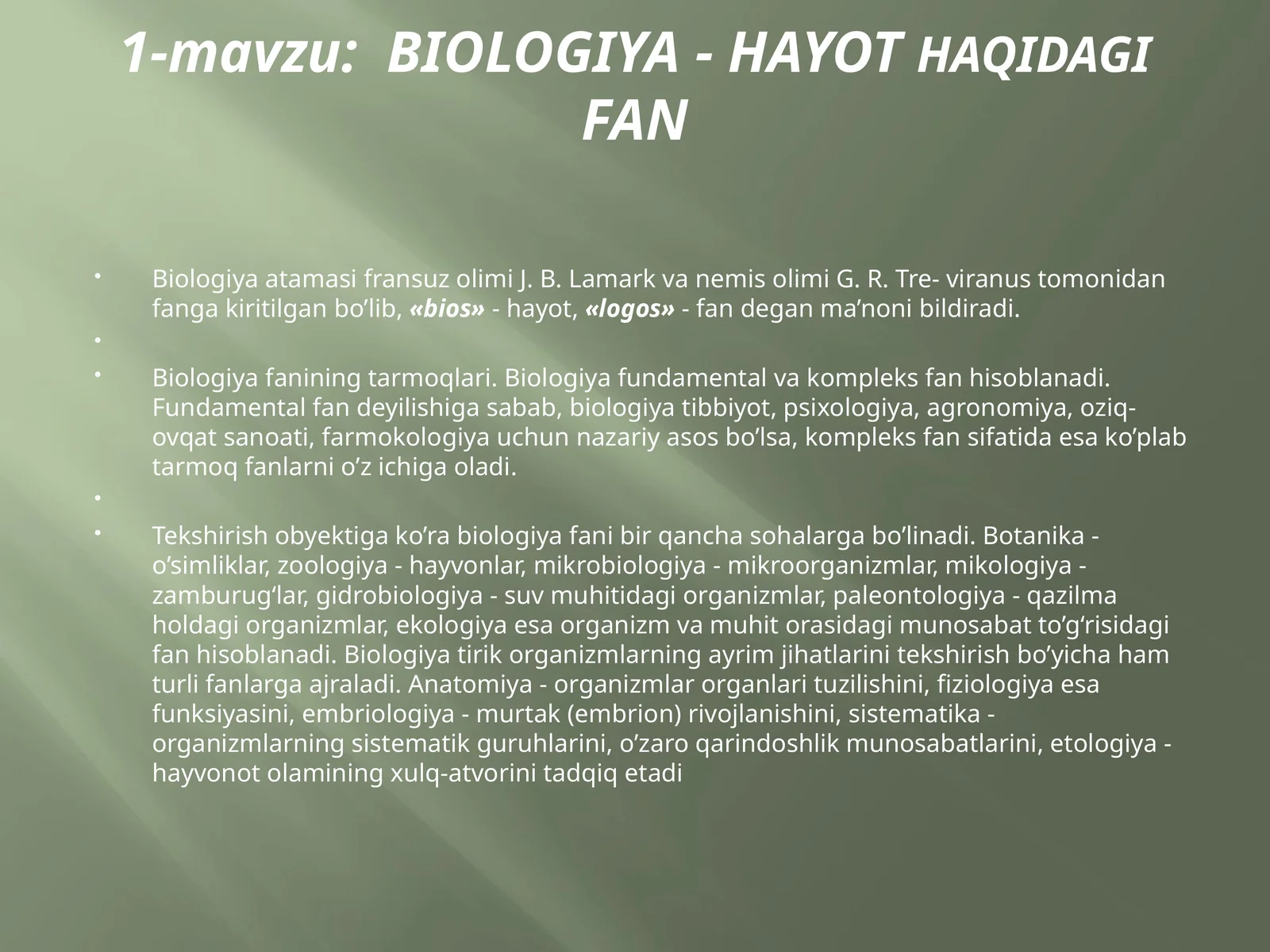 BIOLOGIYA - HAYOTHAQIDAGIFAN