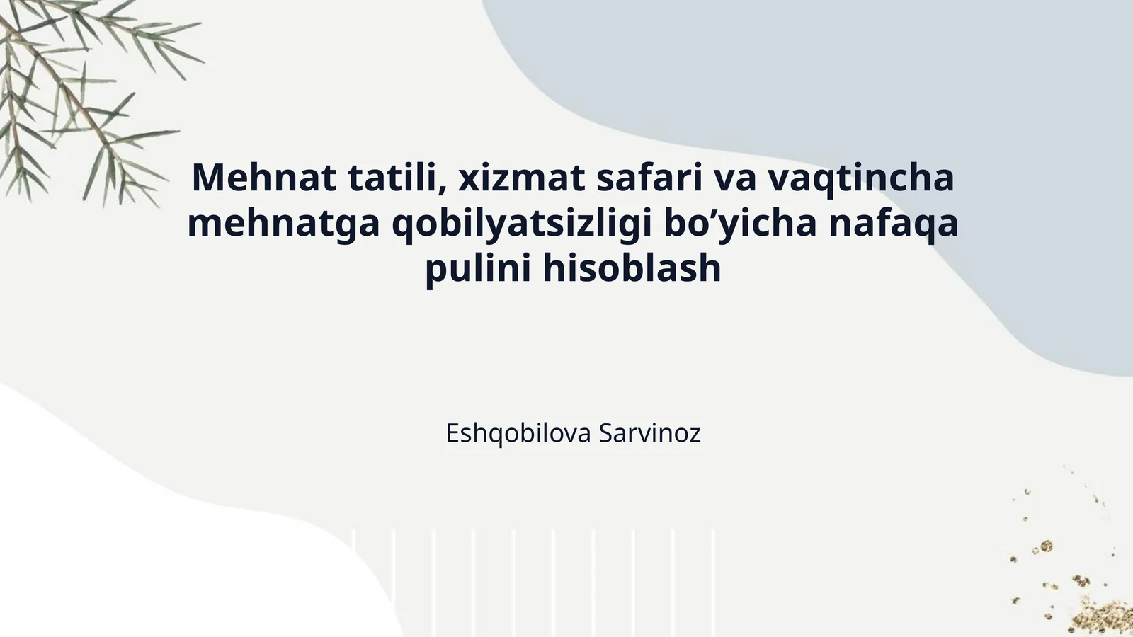 Mehnat tatili, xizmat safari va vaqtincha mehnatga qobilyatsizligi bo’yicha nafaqa pulini hisoblash