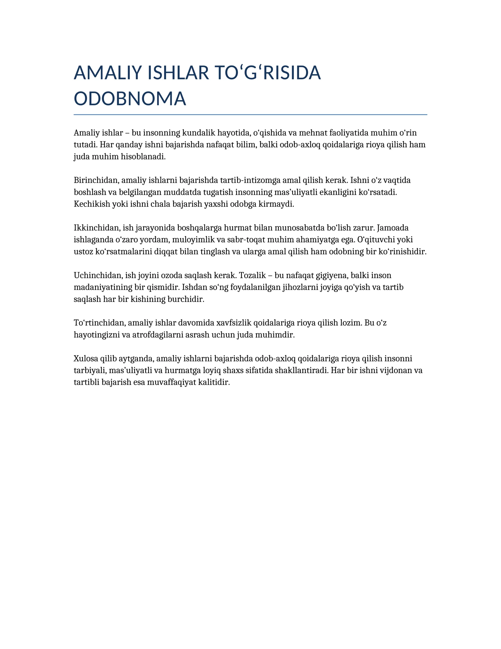 Amaliy ishlar to‘g‘risida odobnoma