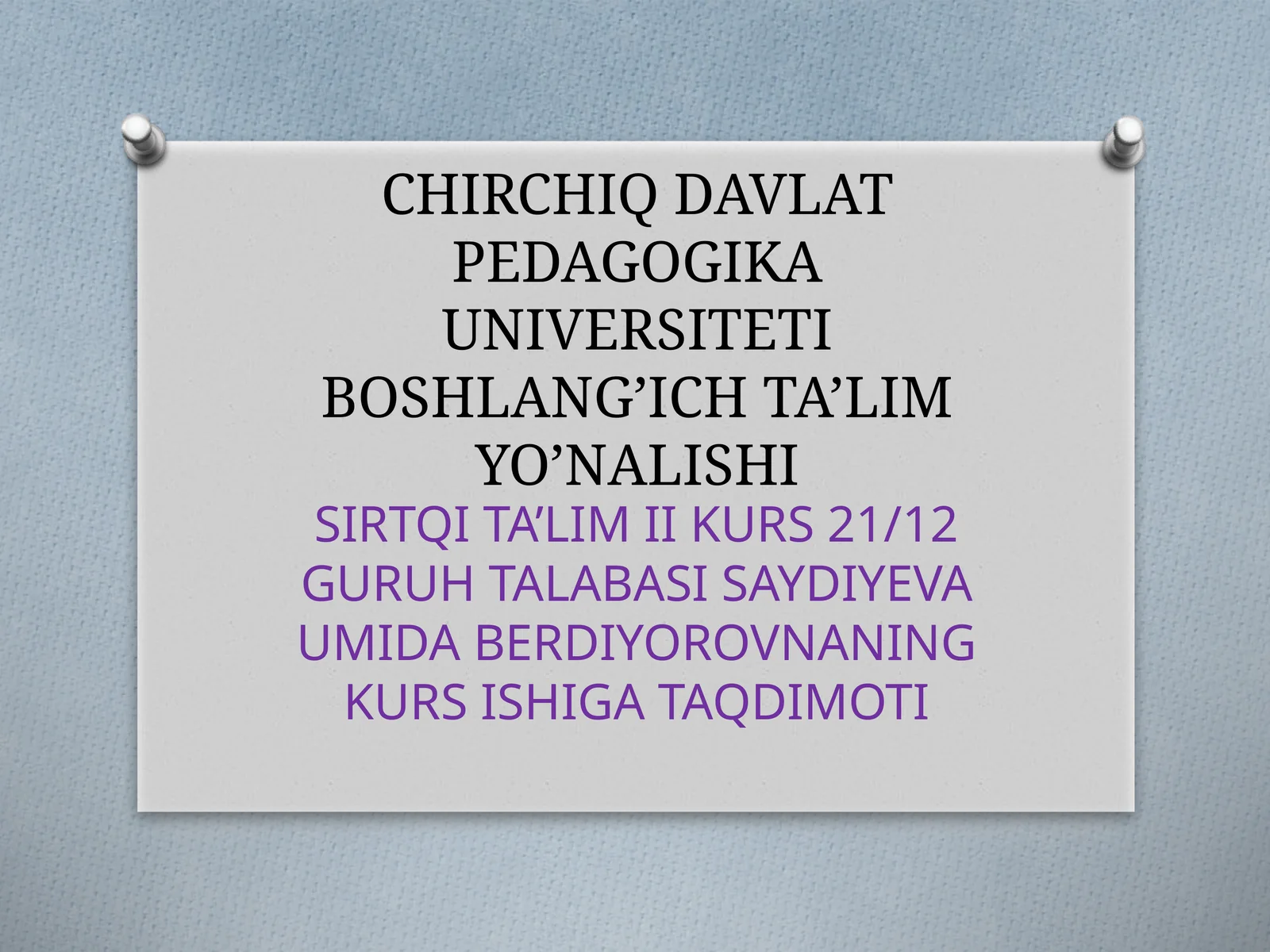 SINFDAN TASHQARI ASOSIY BOSQICH DARSLARINI TASHKIL ETISH (3-SINF)