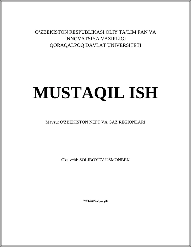 O'ZBEKISTON NEFT VA GAZ REGIONLARI