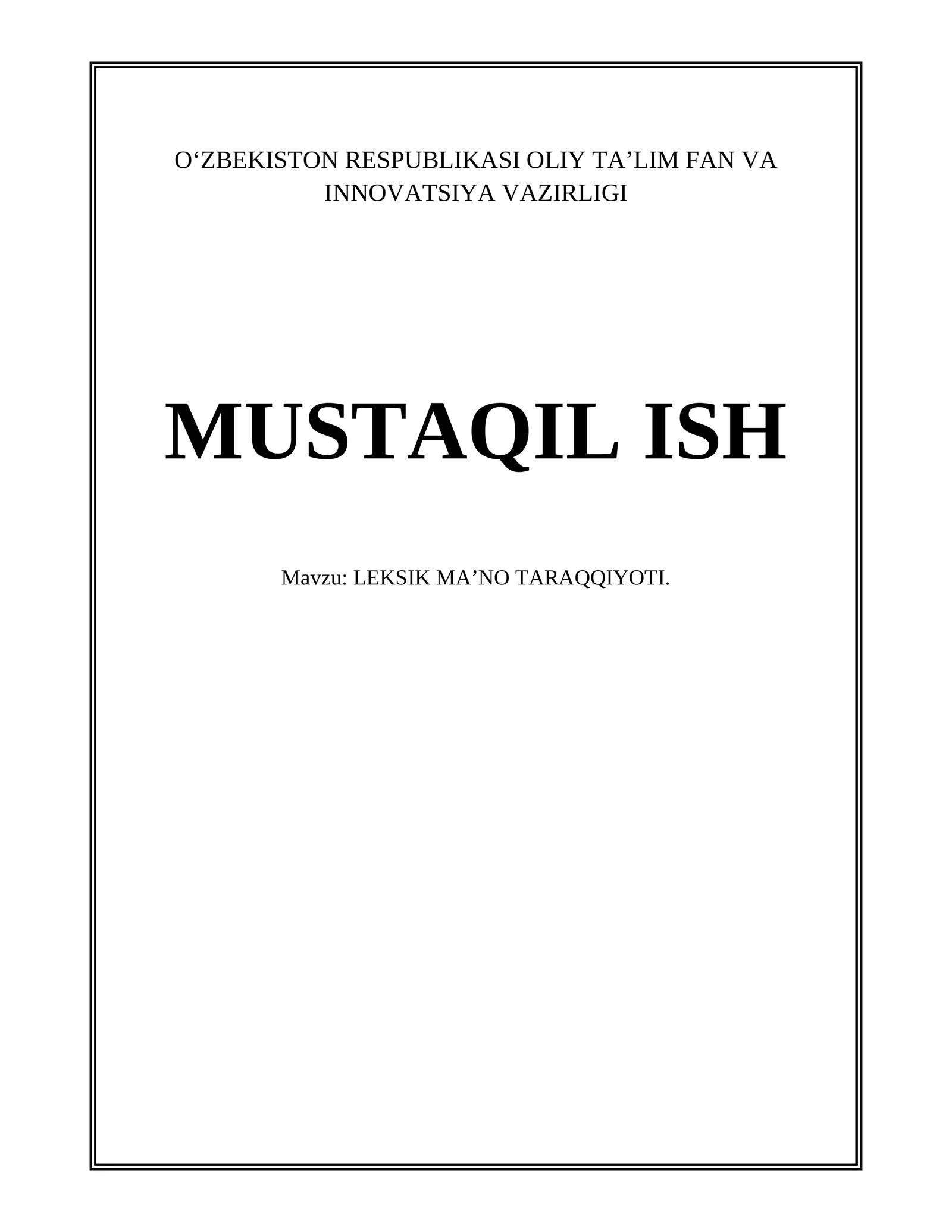 LEKSIK MA’NO TARAQQIYOTI