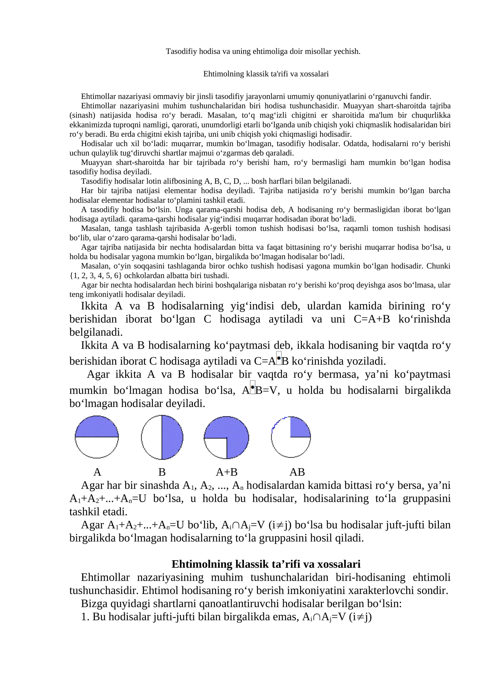 Ehtimollarning tushunchasi