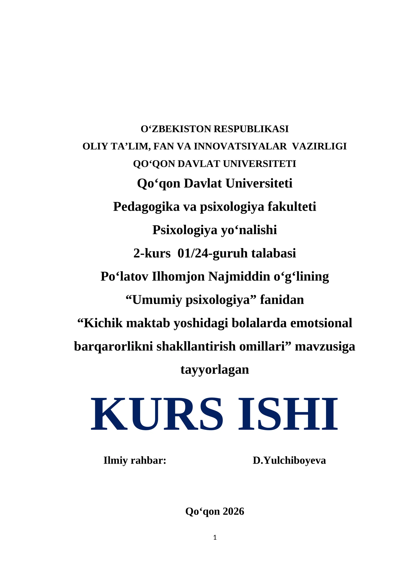 Kichik maktab yoshidagi bolalarda emotsional barqarorlikni shakllantirish omillari