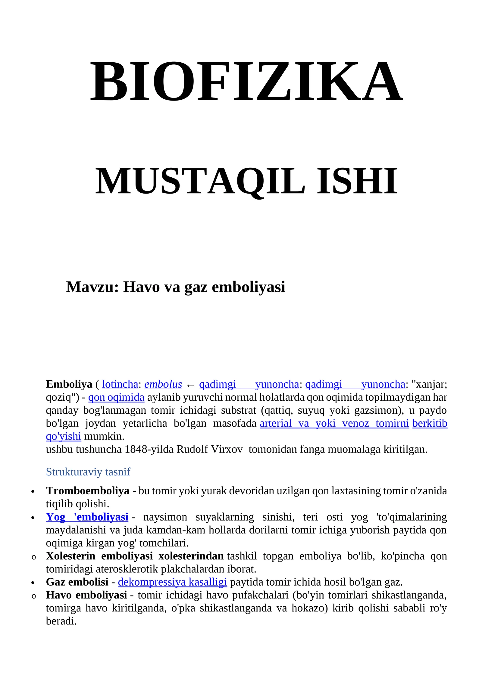 Havo va gaz emboliyasi