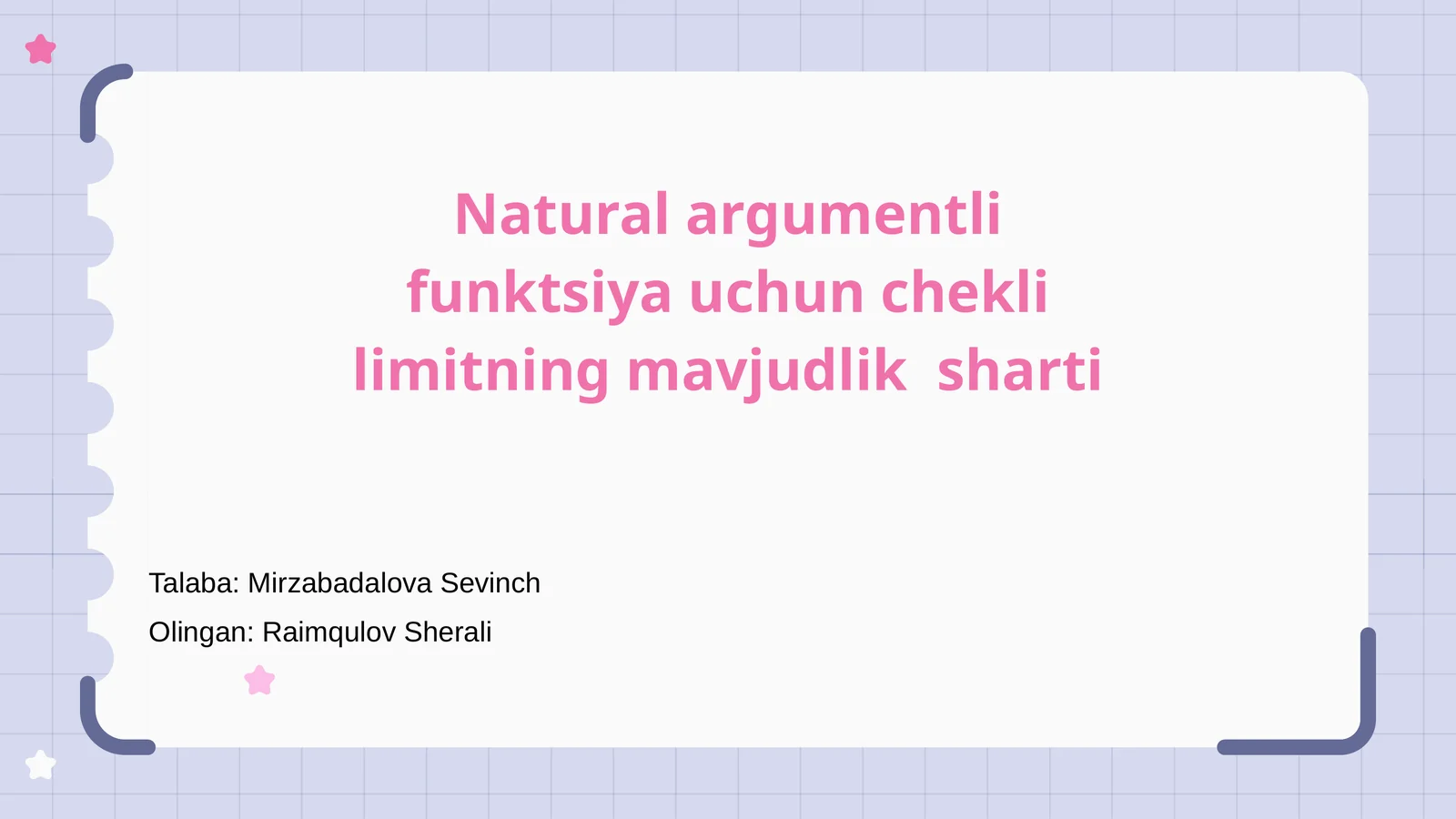 Natural argumentli funktsiya uchun chekli limitning mavjudlik sharti