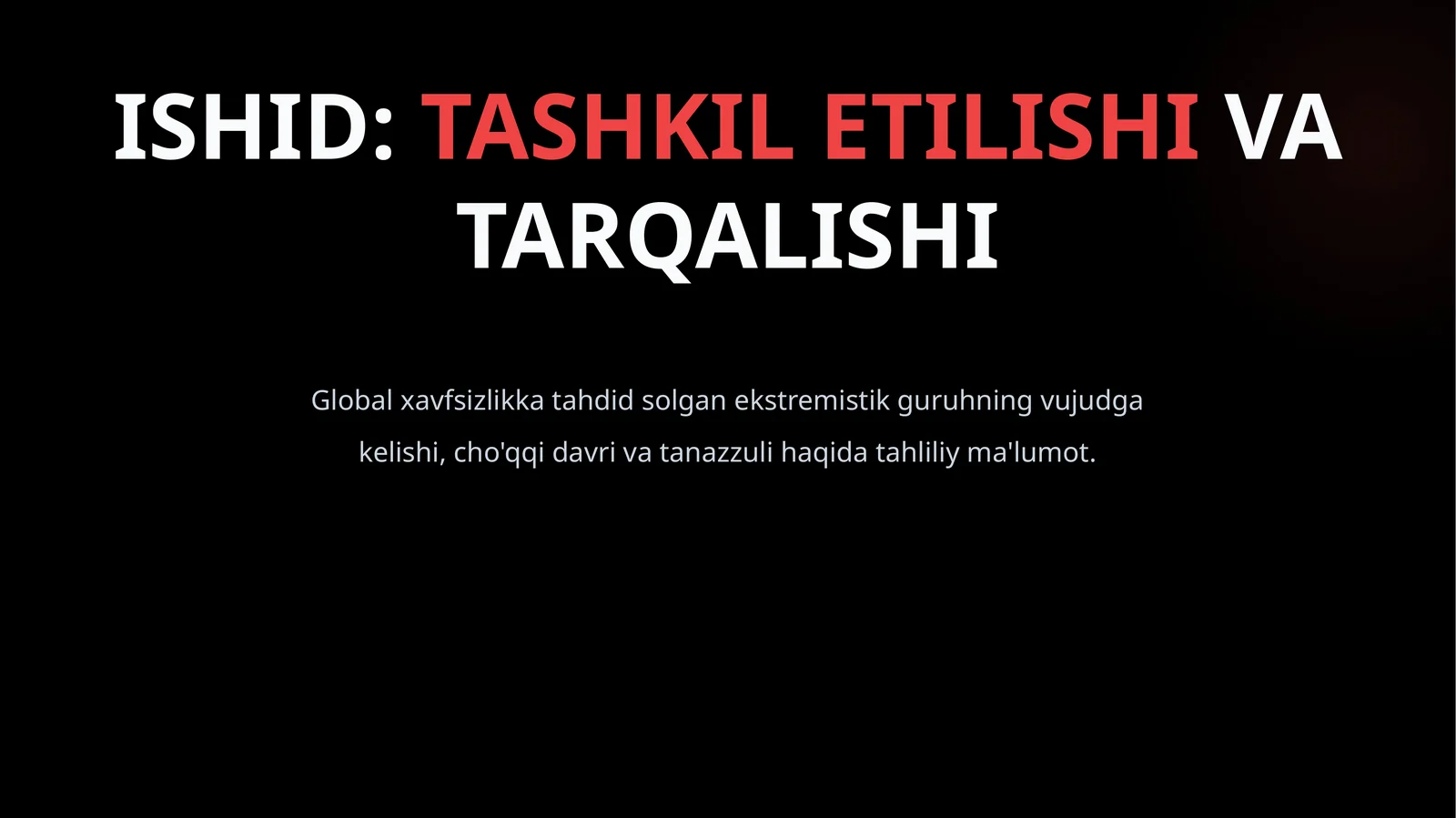 ISHID:TASHKIL ETILISHIVA TARQALISHI