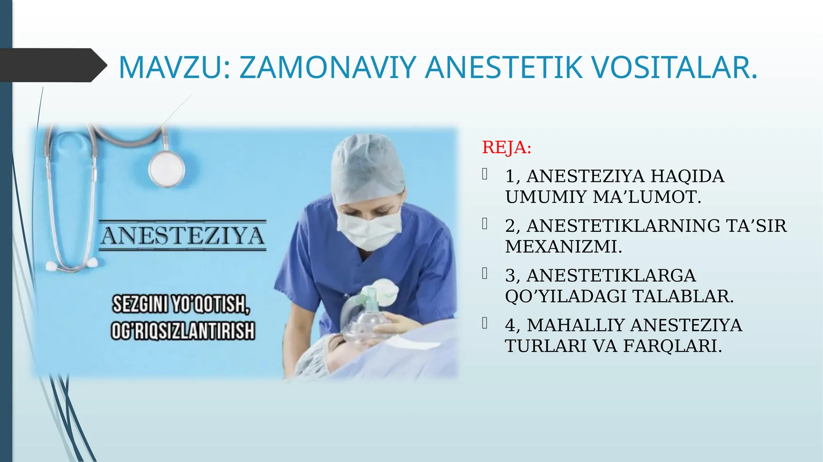 ZAMONAVIY ANESTETIK VOSITALAR