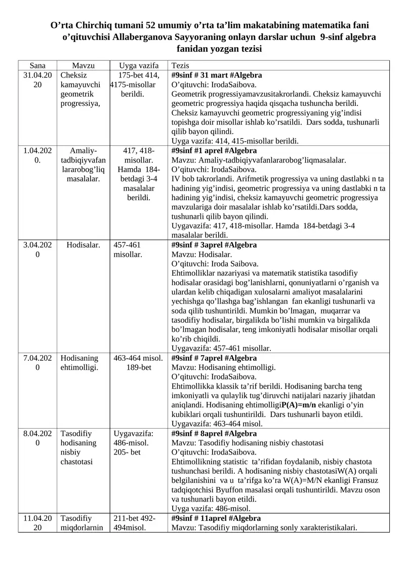 Cheksiz kamayuvchi geometrik progressiya