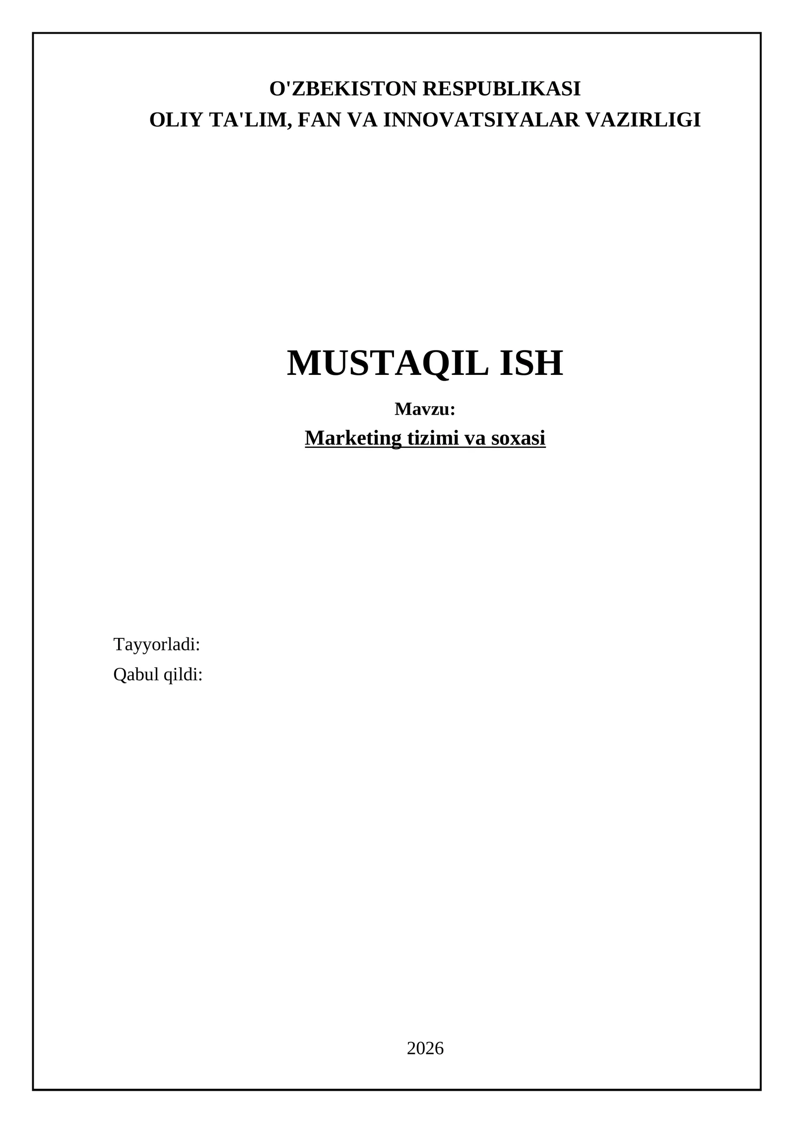 Marketing tizimi va soxasi