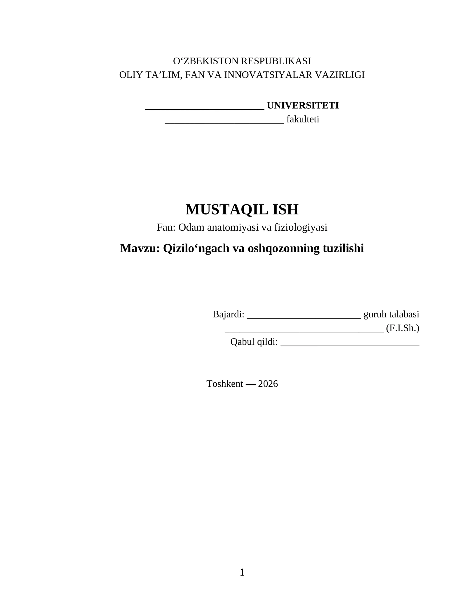 Qizilo‘ngach va oshqozonning tuzilishi