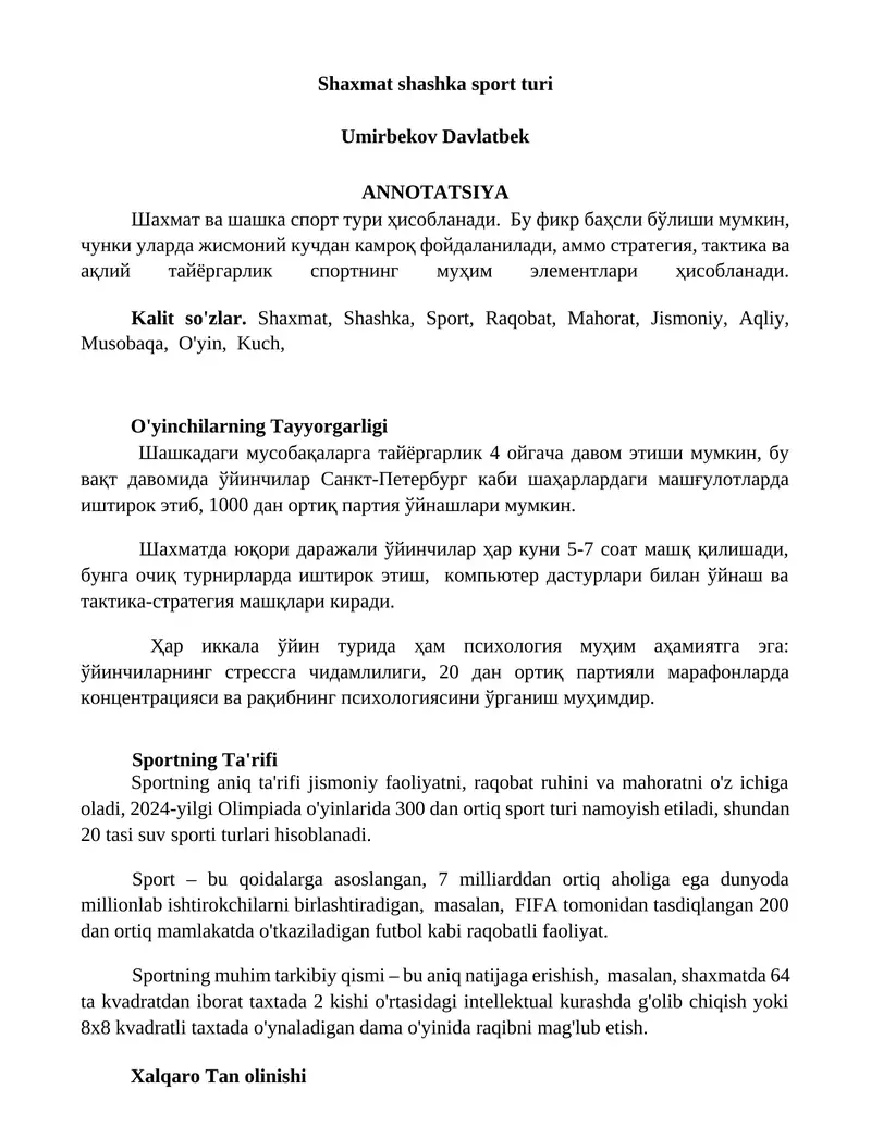 Shaxmat shashka sport turi