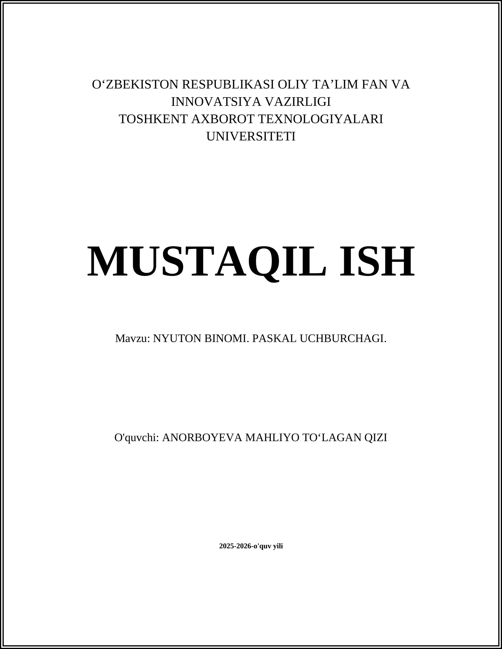 NYUTON BINOMI. PASKAL UCHBURCHAGI