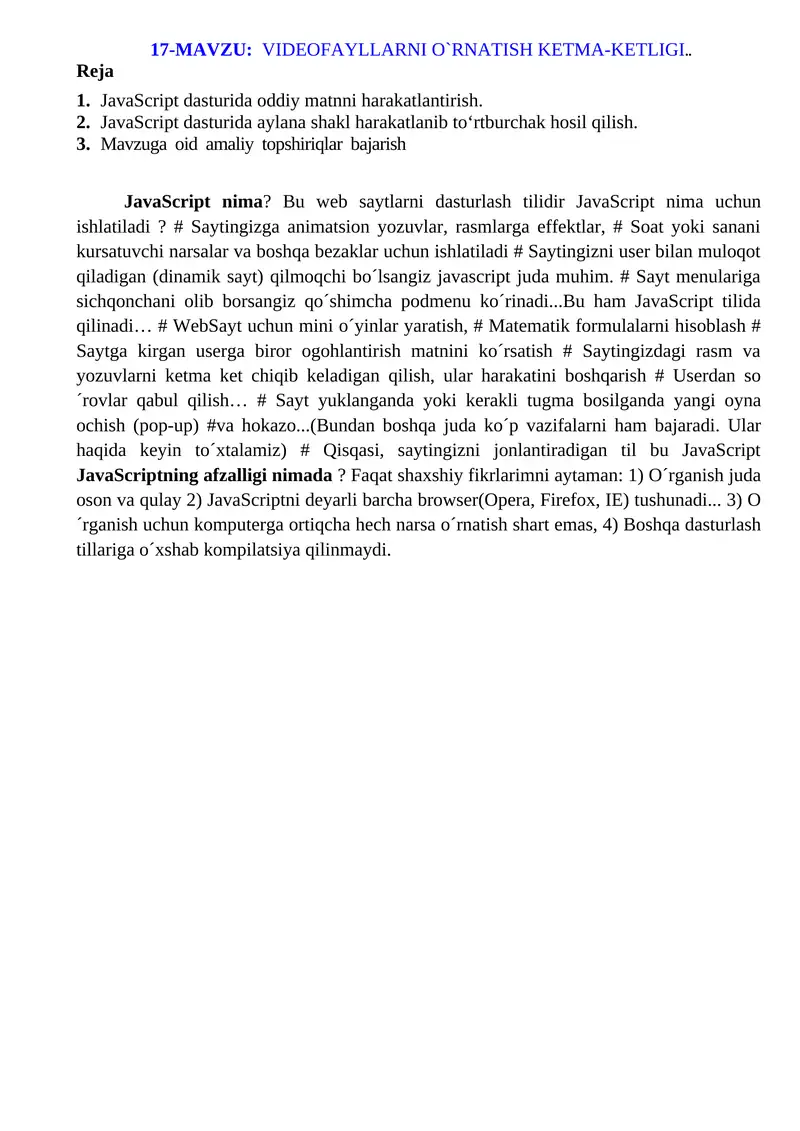 JavaScript dasturlash tilida oddiy matnni harakatlantirish