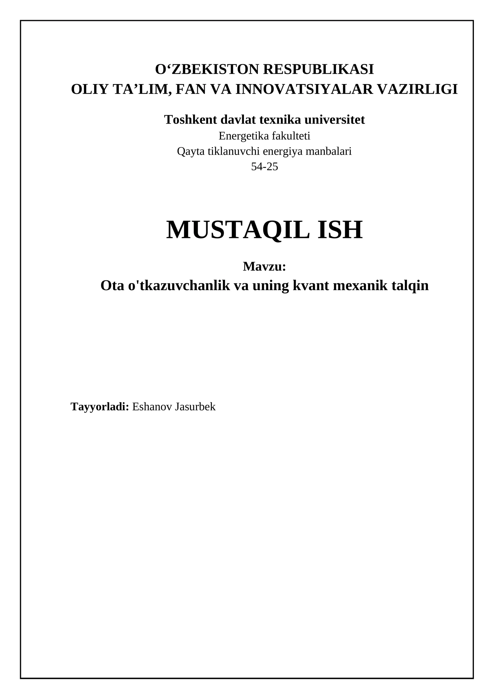 Ota o'tkazuvchanlik va uning kvant mexanik talqin