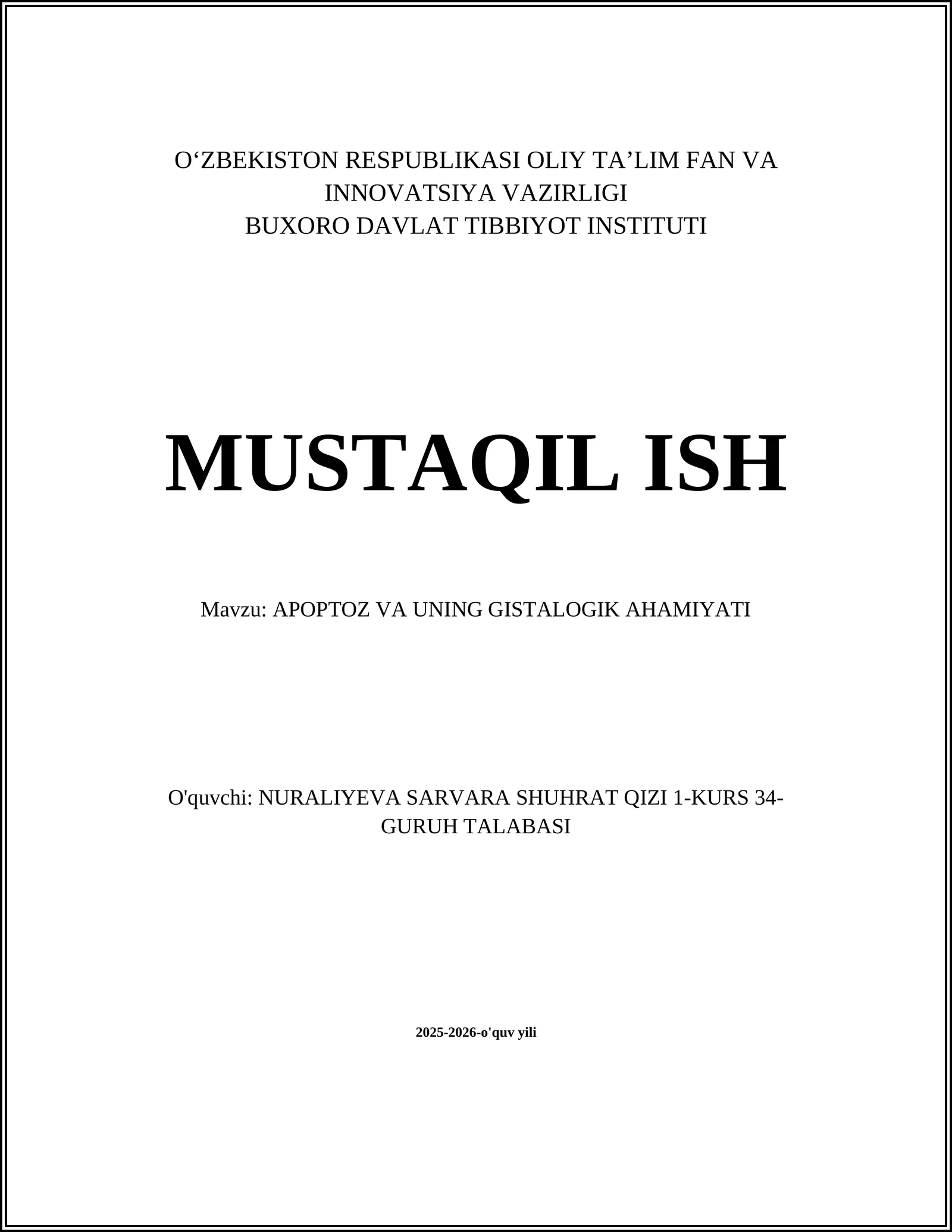 APOPTOZ VA UNING GISTALOGIK AHAMIYATI