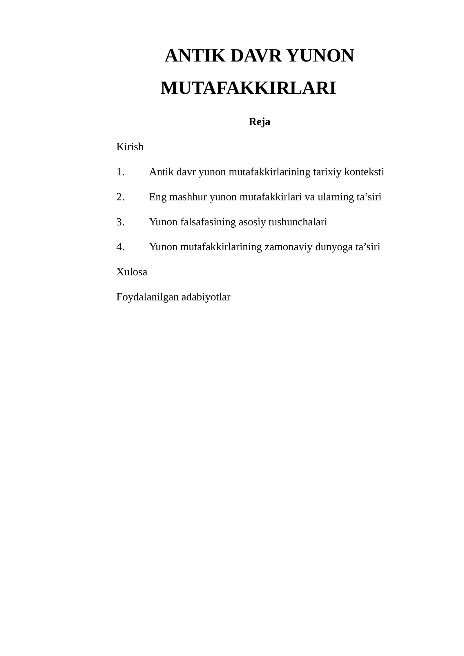 ANTIK DAVR YUNON MUTAFAKKIRLARI