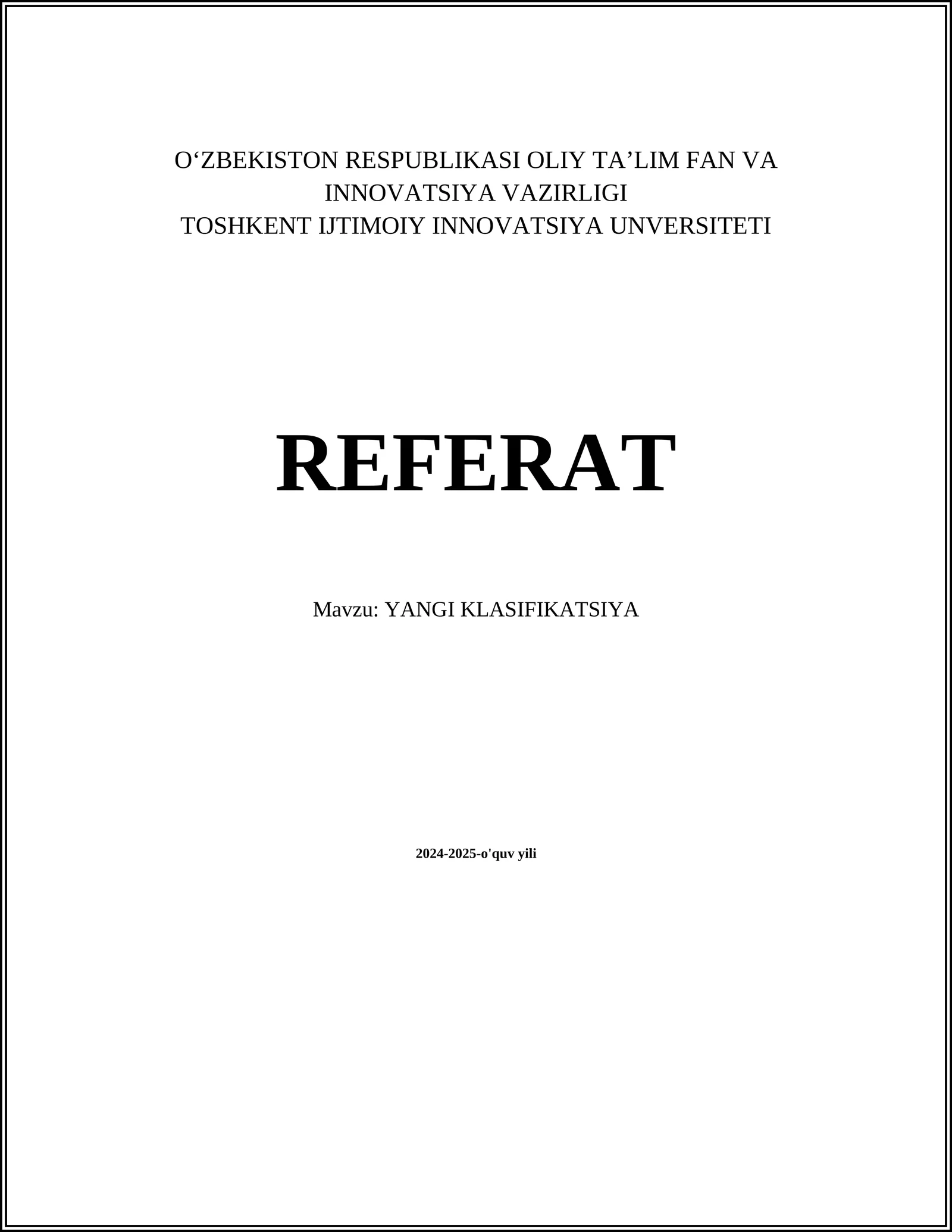 YANGI KLASIFIKATSIYA