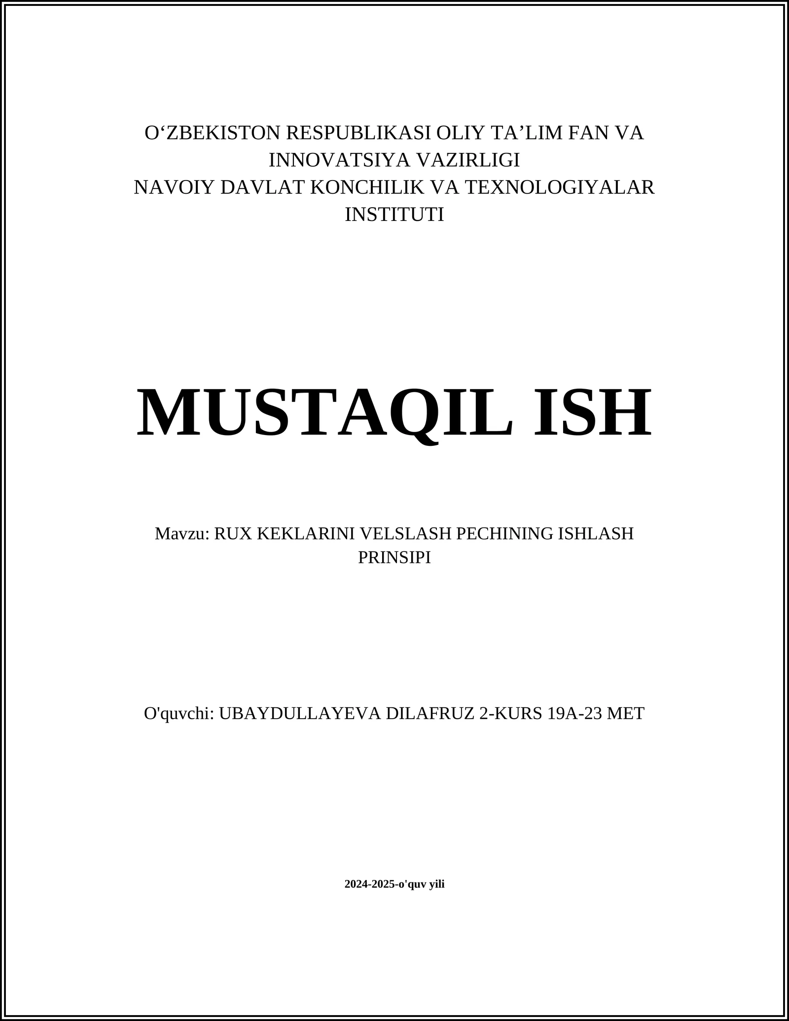 Rux keklarini velslash pechining ishlash printsi