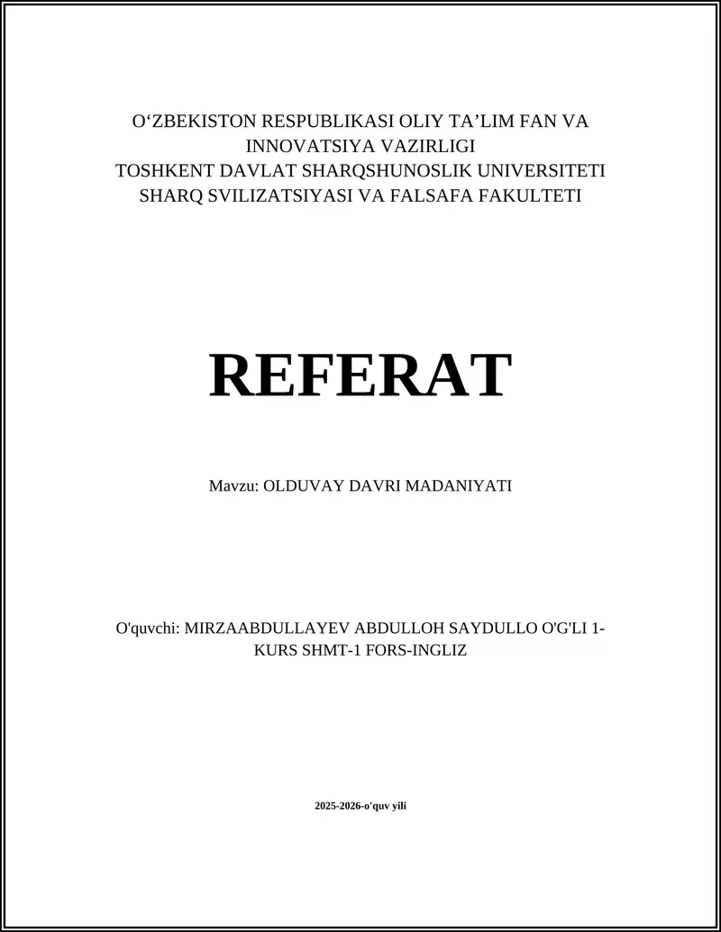 OLDUVAY DAVRI MADANIYATI