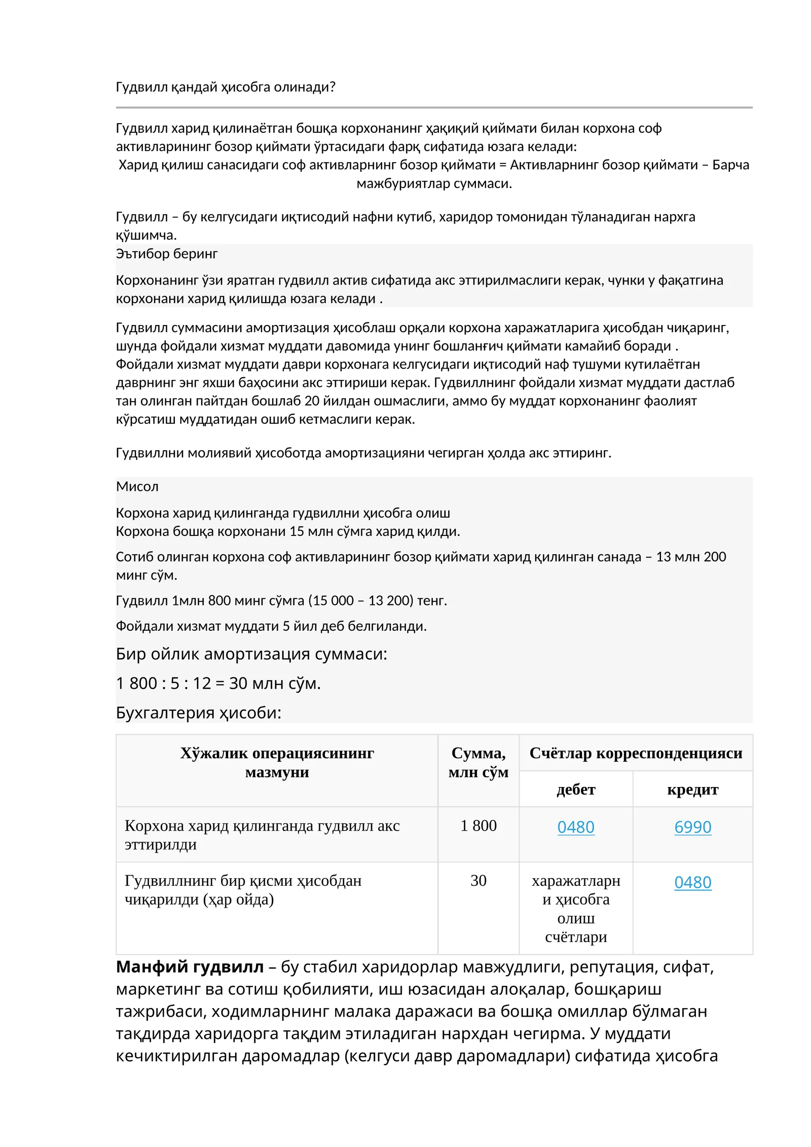 Гудвилл қандай ҳисобга олинади?