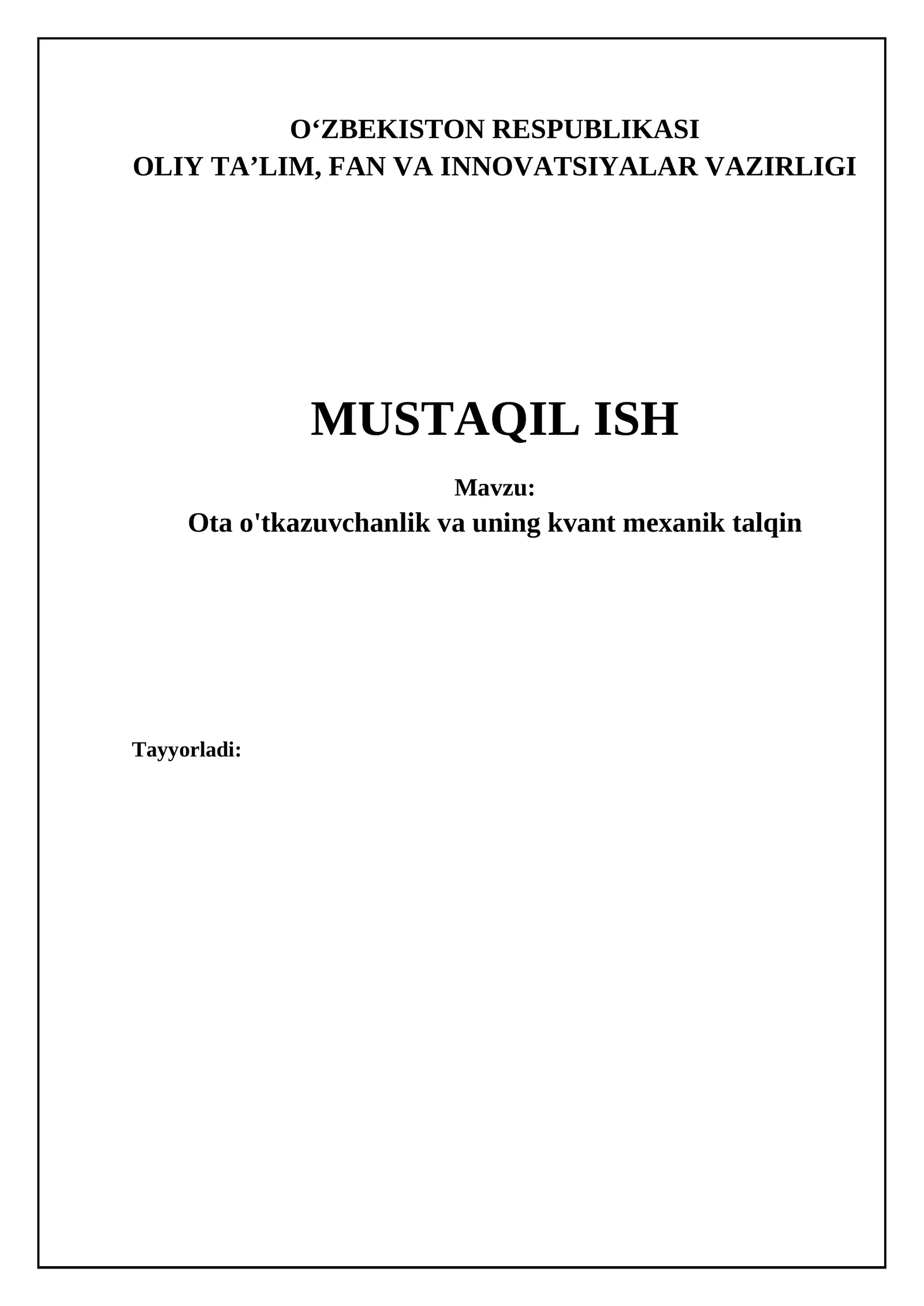 Ota o'tkazuvchanlik va uning kvant mexanik talqin