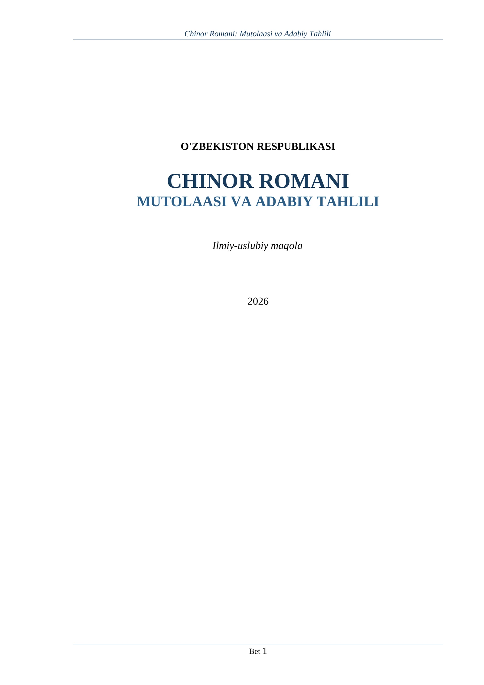 Chinor Romani: Mutolaasi va Adabiy Tahlili
