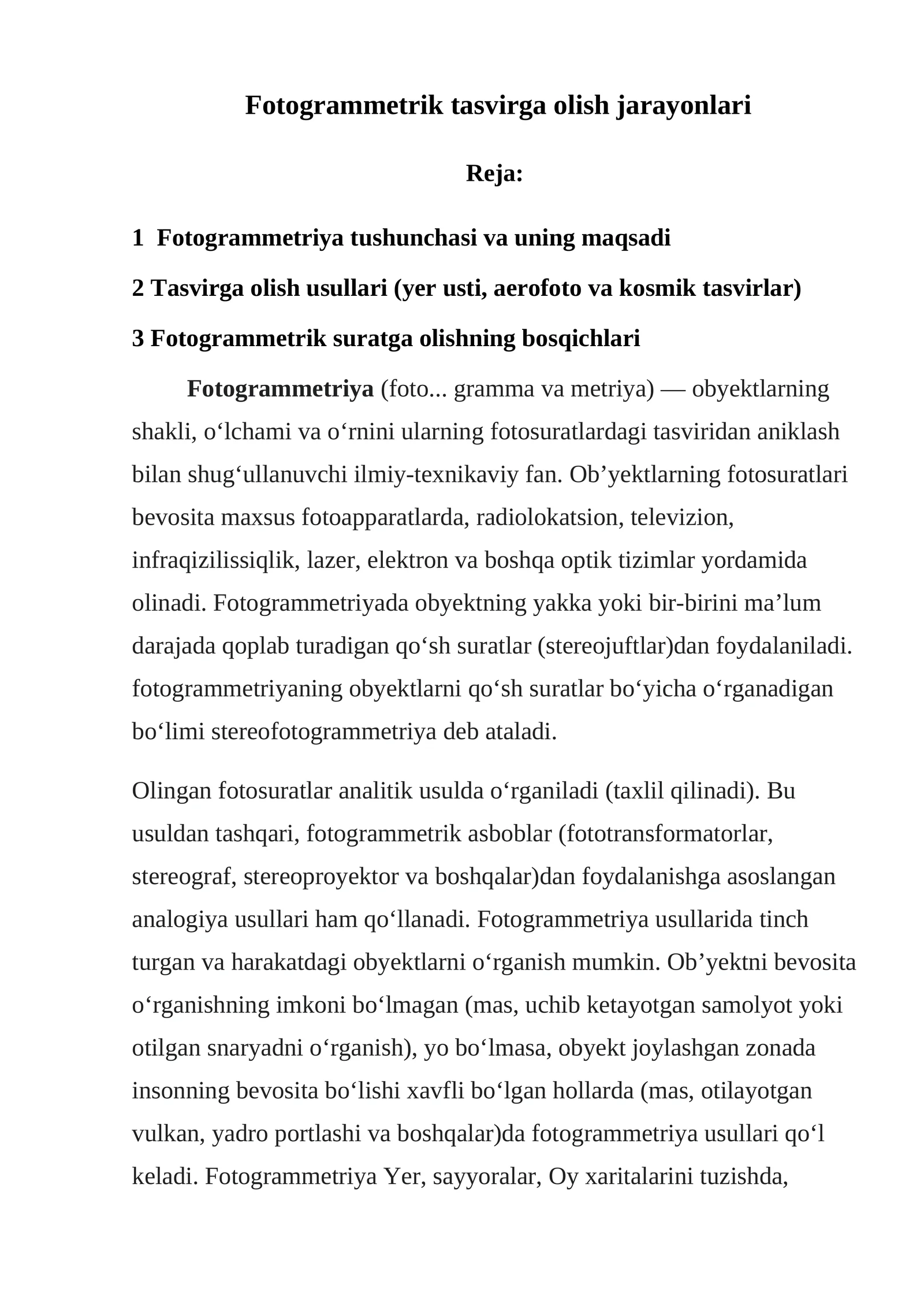 Fotogrammetrik tasvirga olish jarayonlari