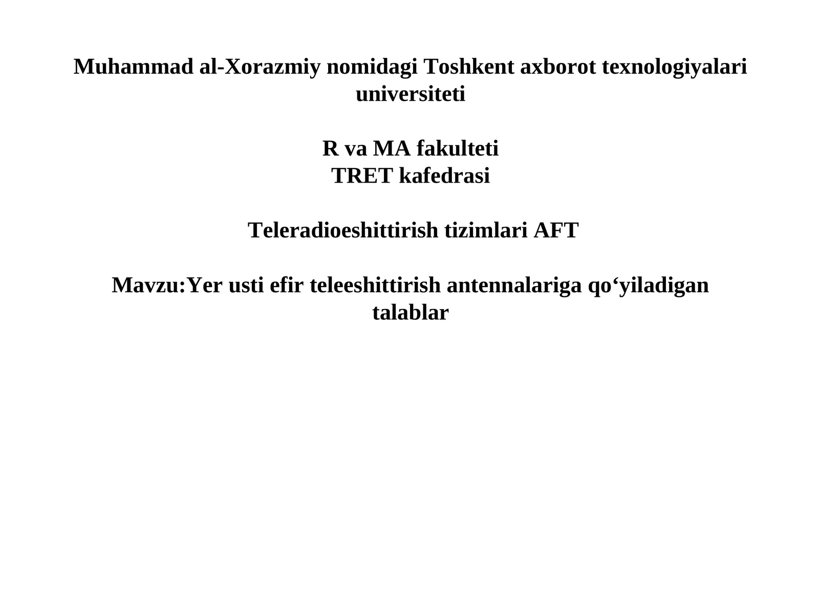 Yer usti efir teleeshittirish antennalari. Prezintatsiya