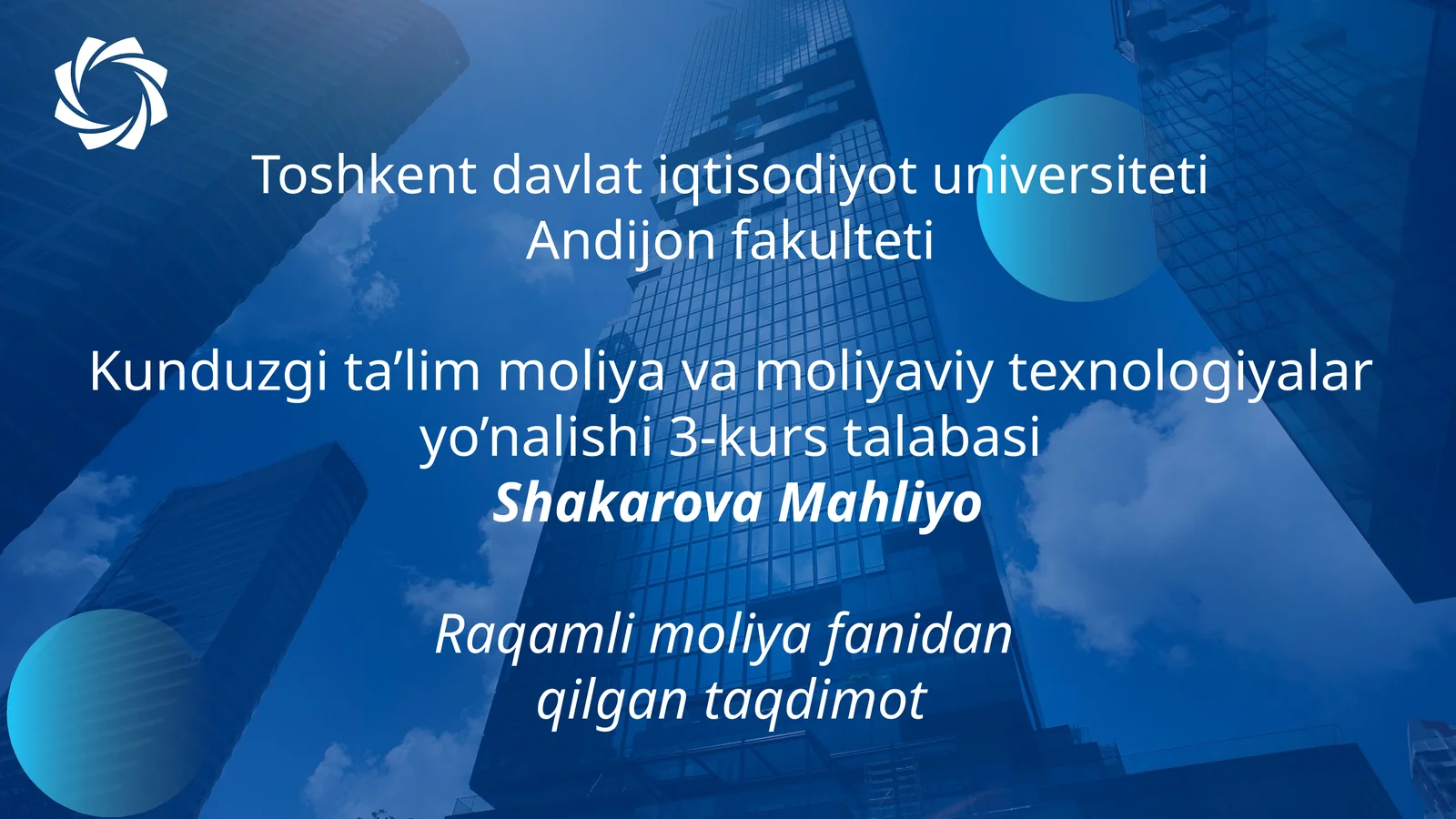 Raqamli moliya fanidan taqdimot