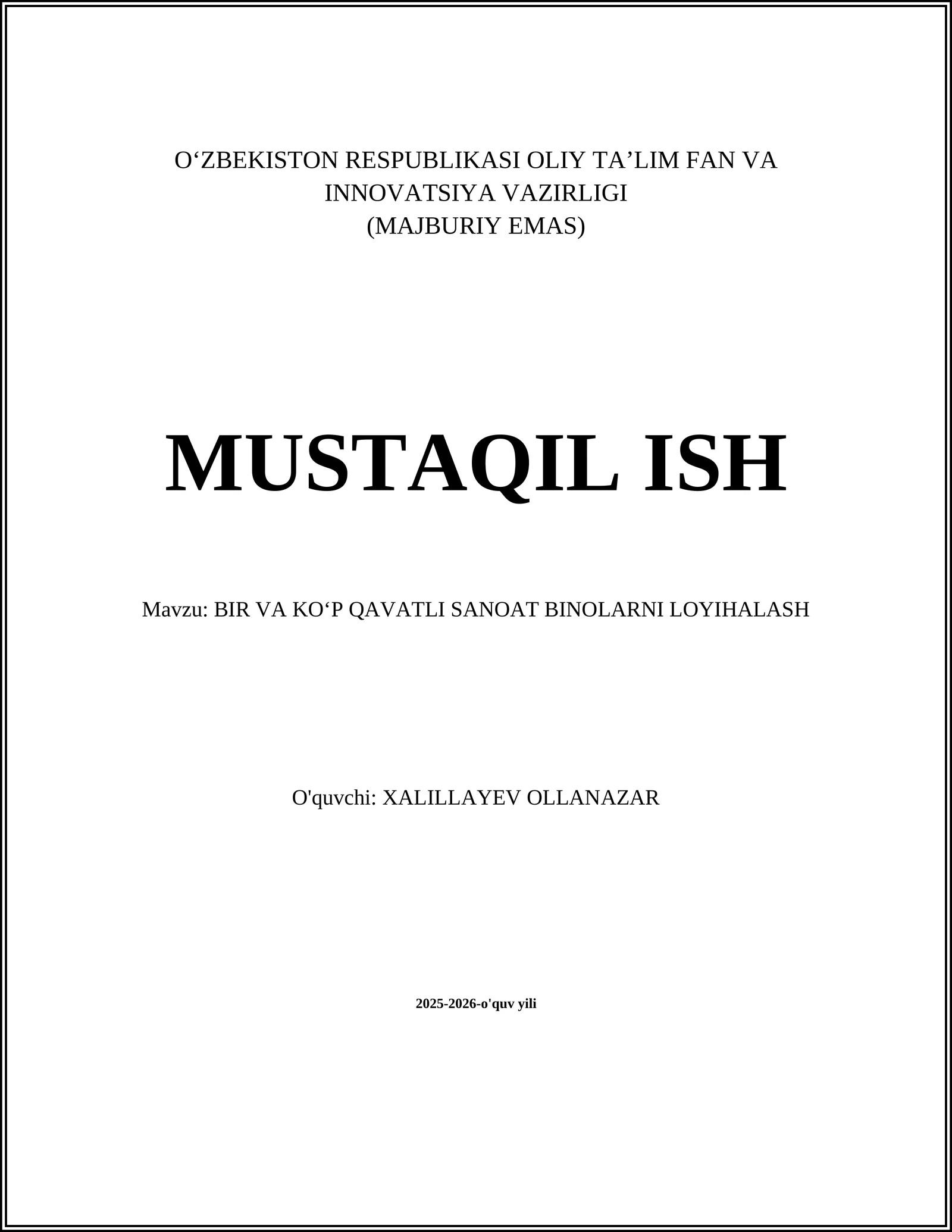 BIR VA KO‘P QAVATLI SANOAT BINOLARNI LOYIHALASH